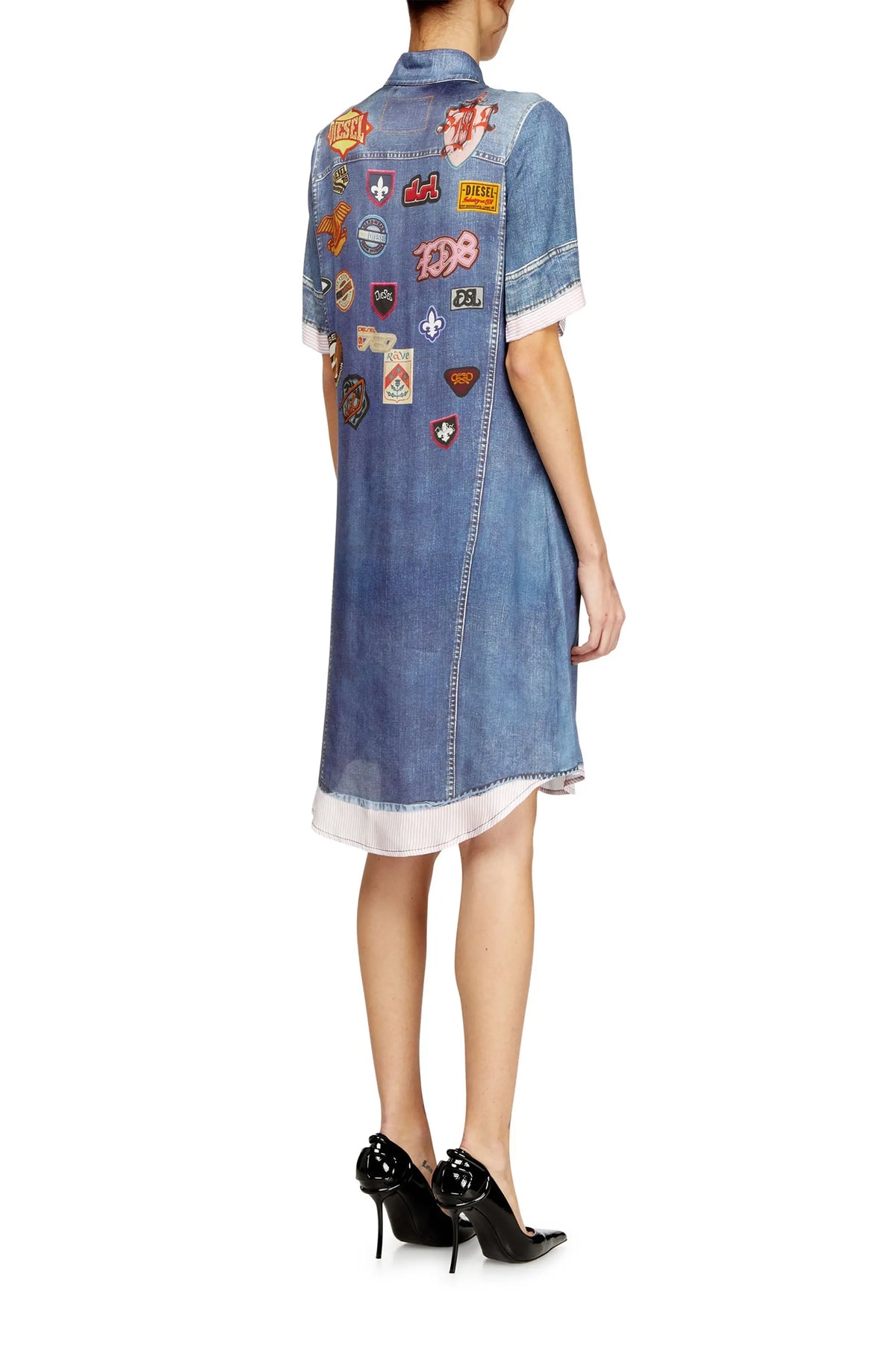 Satin shirt-dress with trompe-l’oeil denim print Diesel