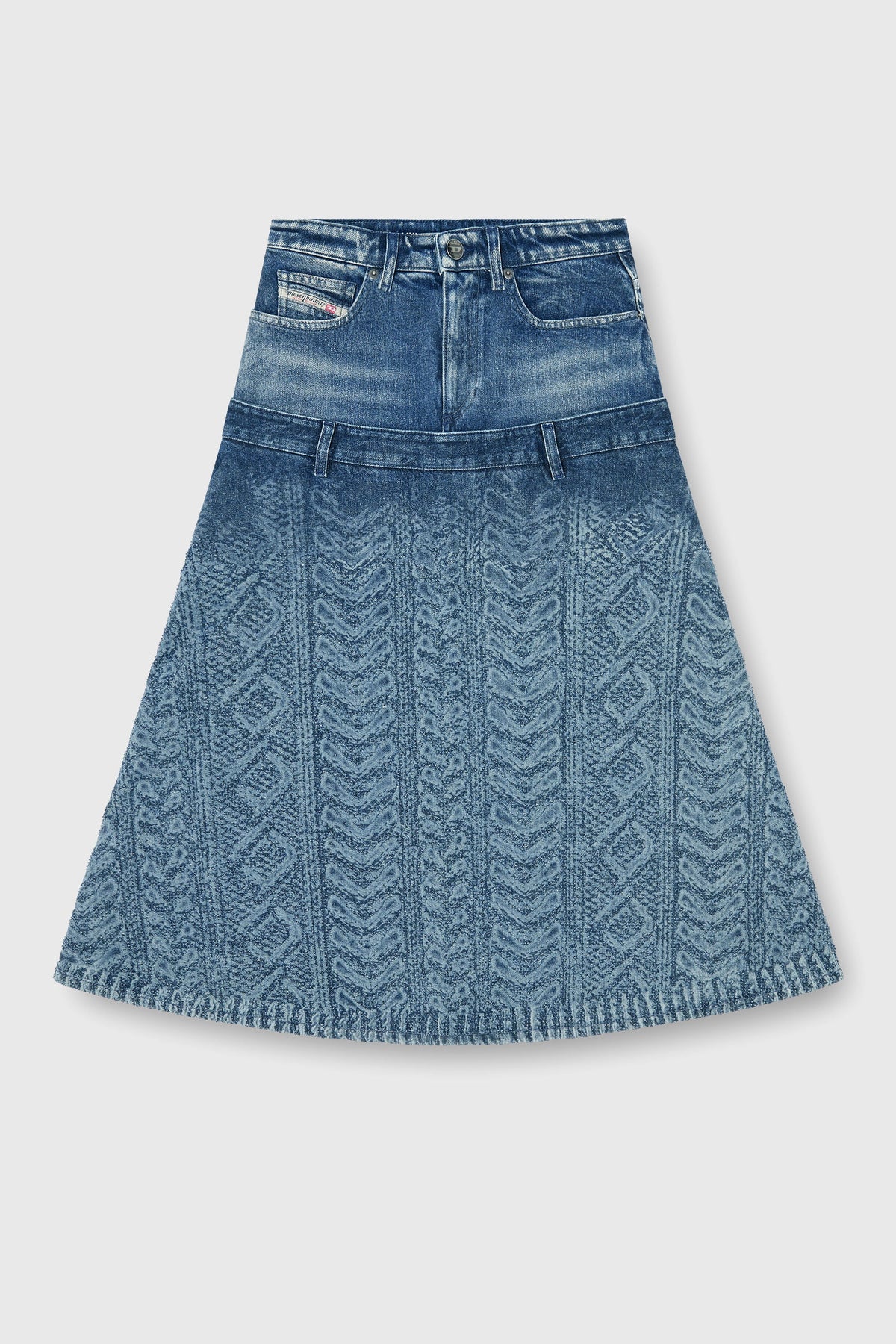 Midi skirt in cable-knit-effect denim