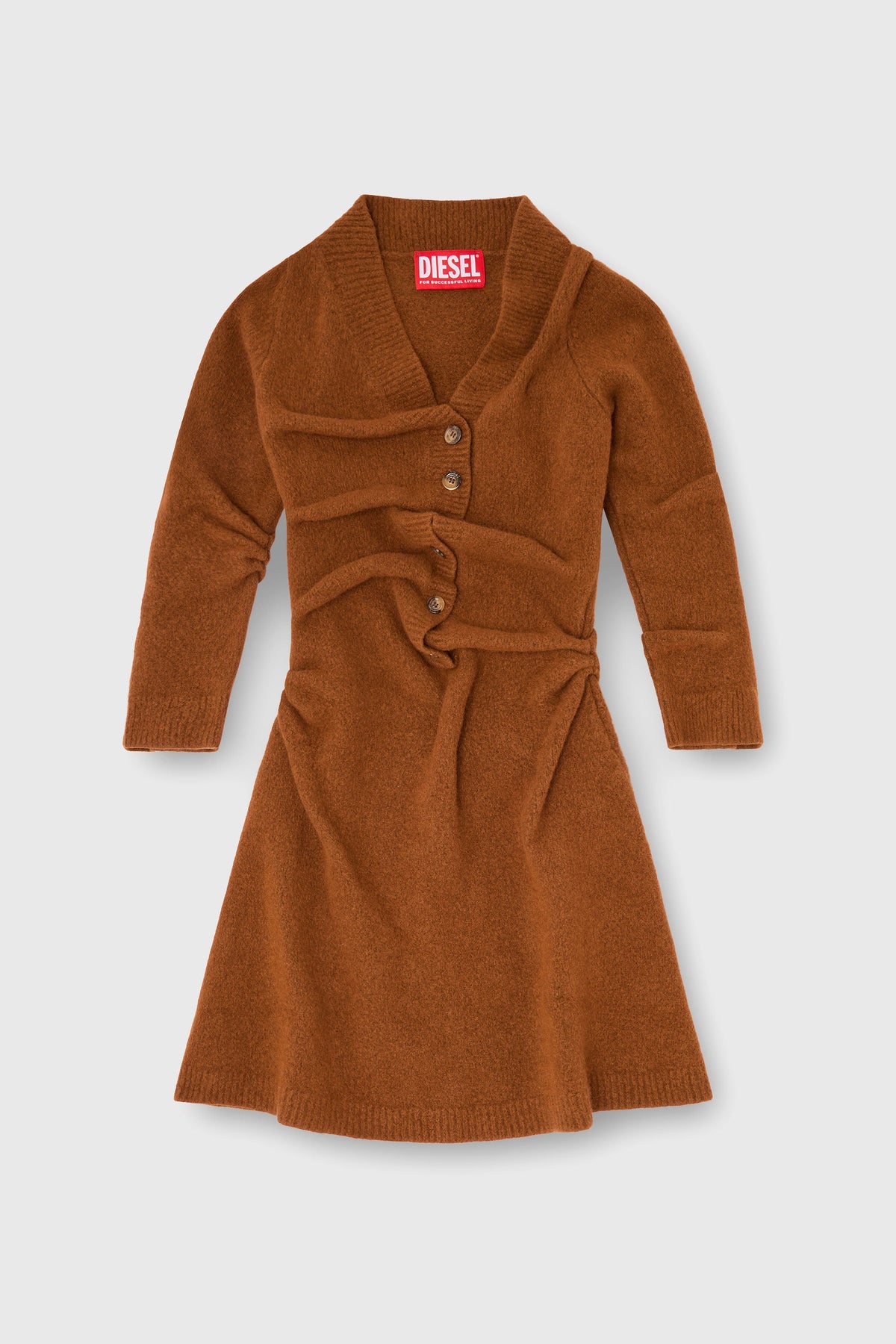 Short cardigan dress in wrinkled boiled knit