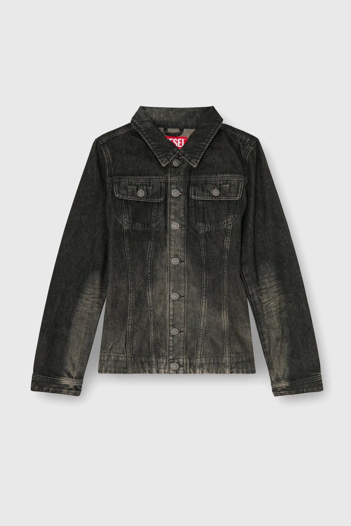Fitted trucker jacket in dirty-effect denim Diesel