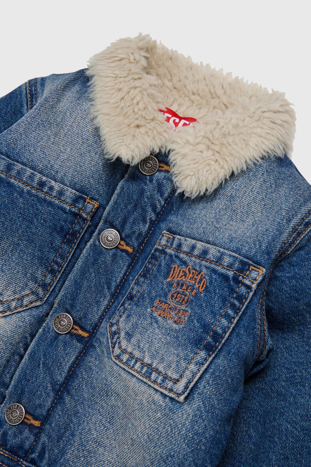 Denim jacket with soft pile collar