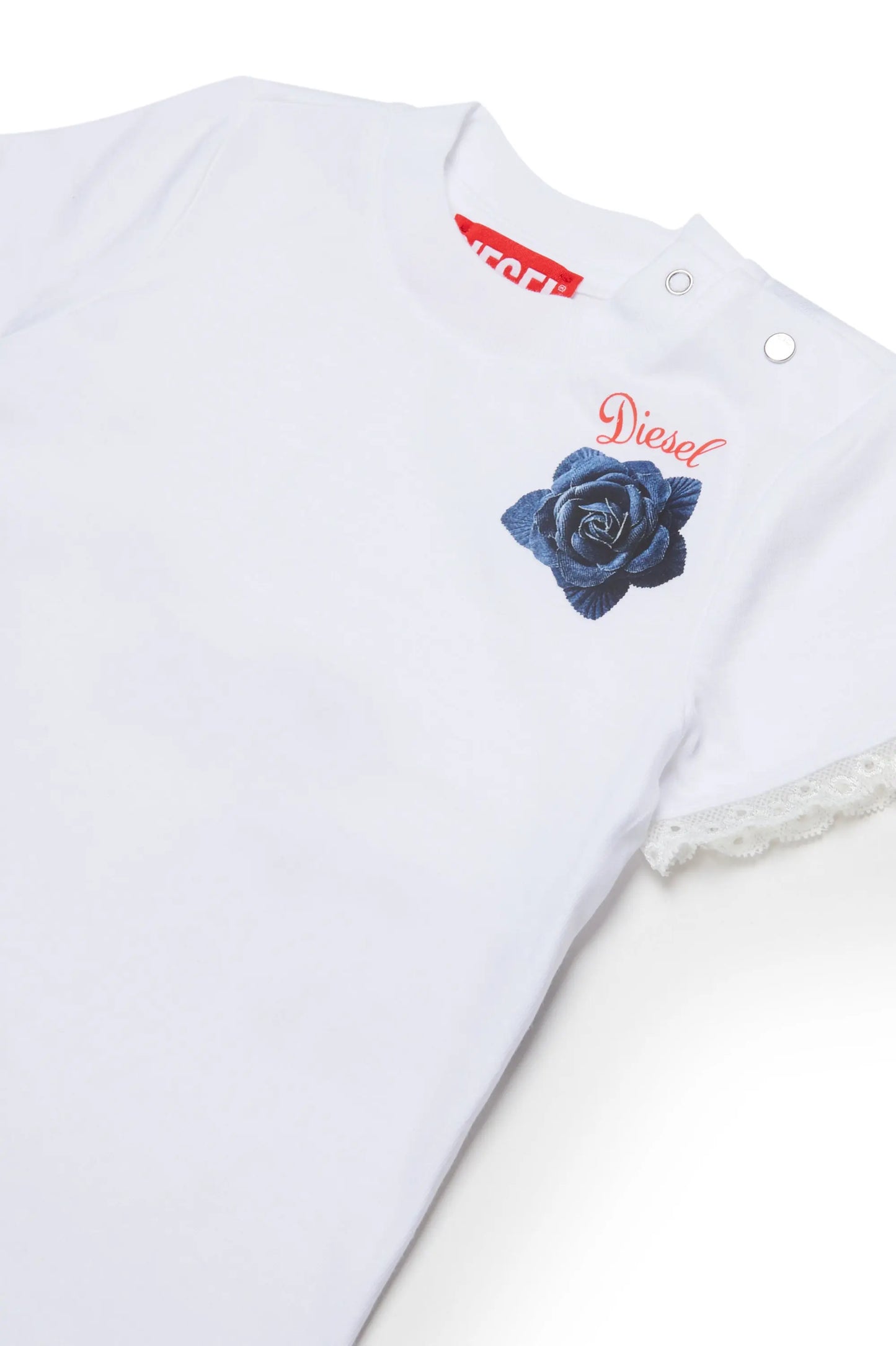 Lace-trimmed T-shirt with rose print