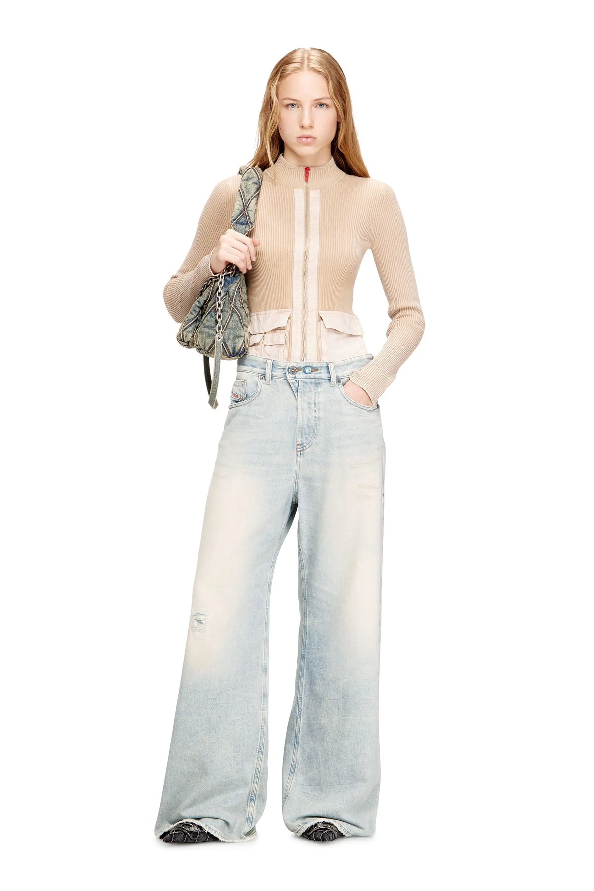 Charm-D-Small shoulder bag in quilted denim