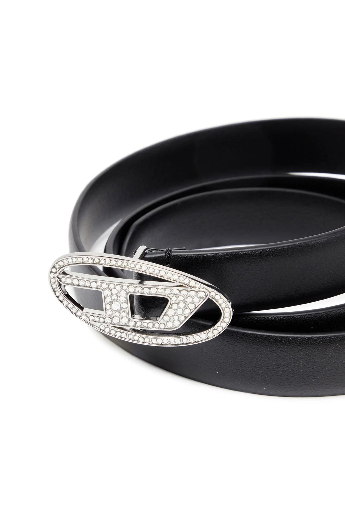 1.9cm slim leather belt with crystal buckle Diesel