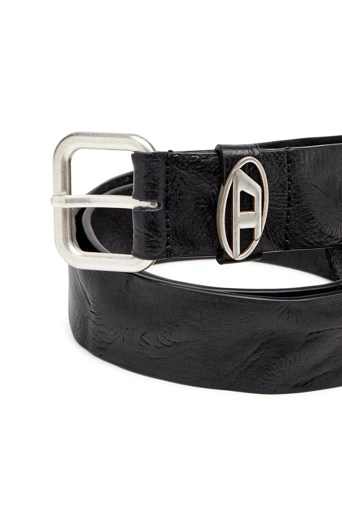 3.9cm logo-plaque wrinkled leather belt Diesel