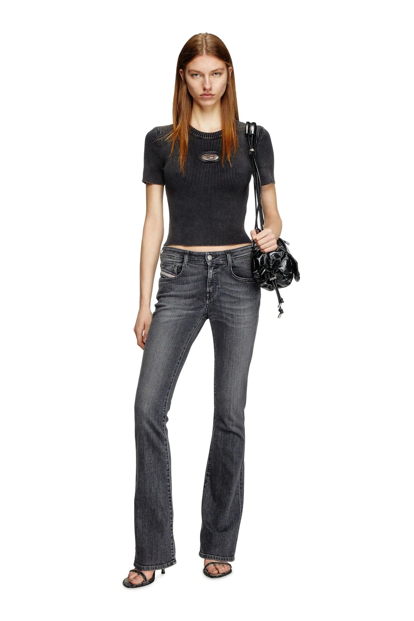 Short-sleeve top with cut-out logo
