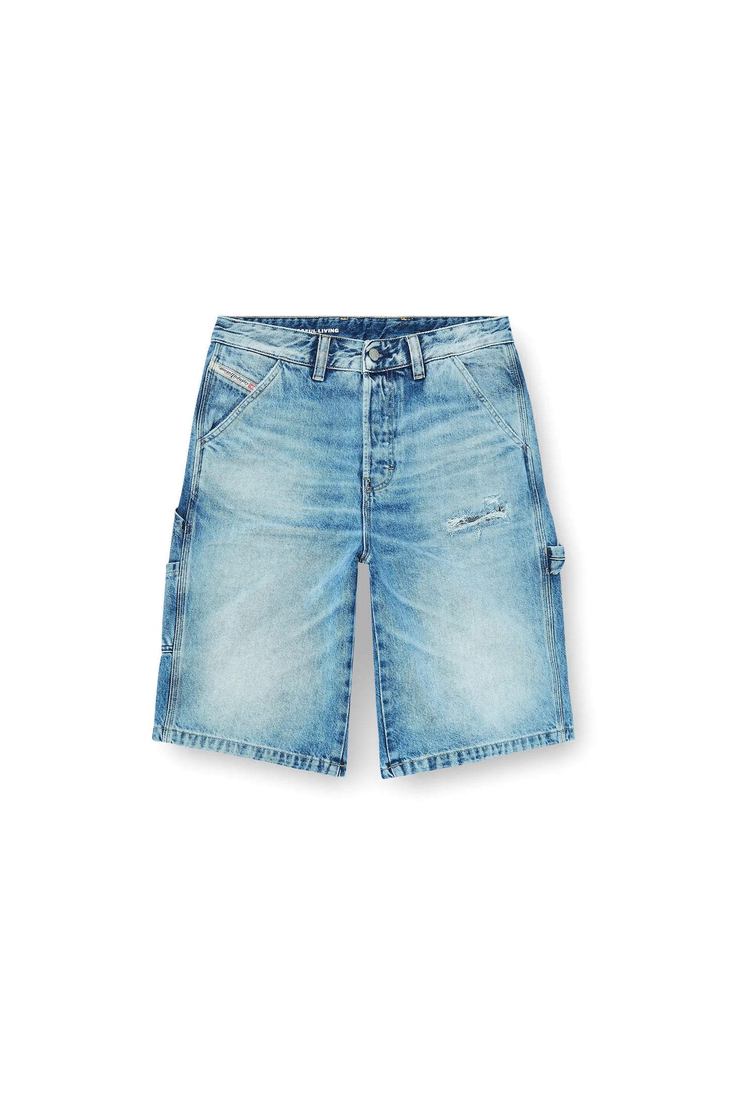 Relaxed shorts in fluid denim with abrasions