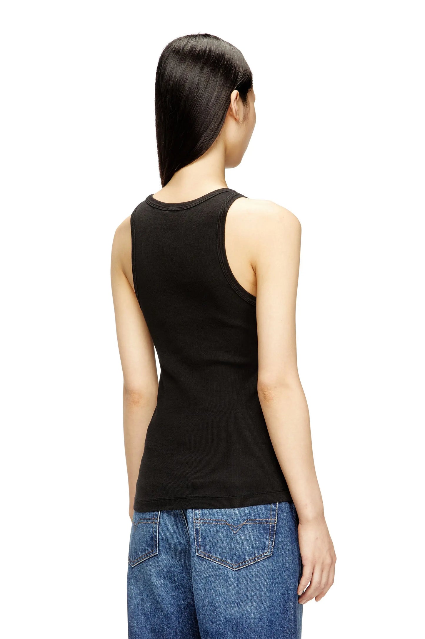 Slim ribbed tank top with metallic Oval D