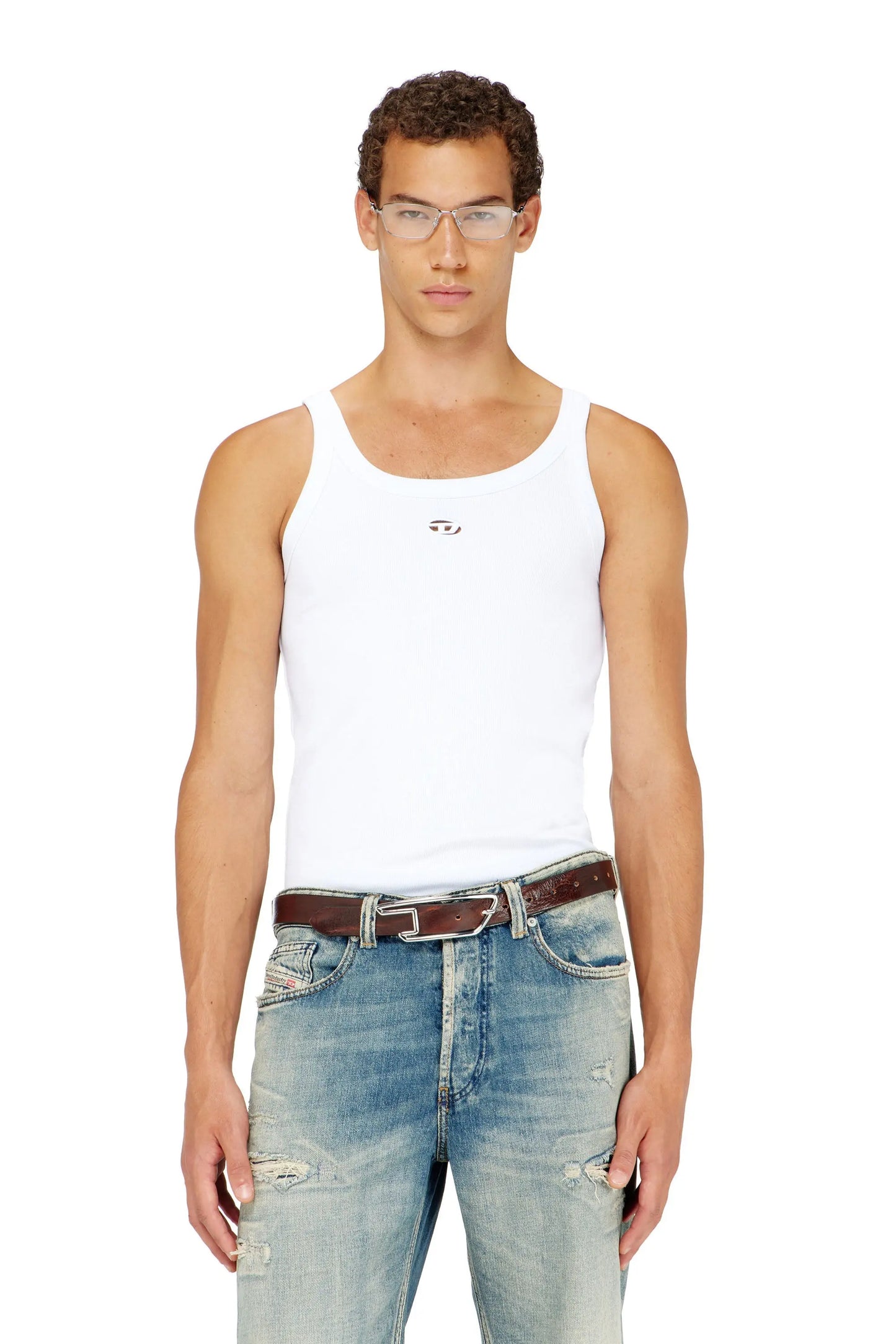 Slim cotton tank with Oval D logo