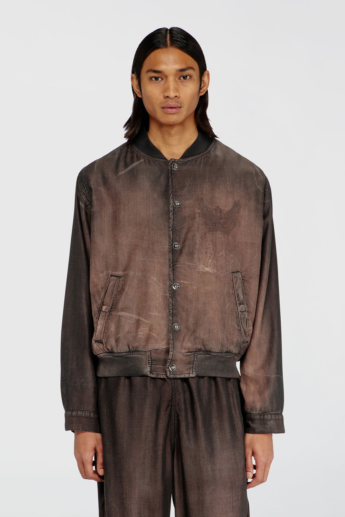 Bomber jacket in fluid coated denim
