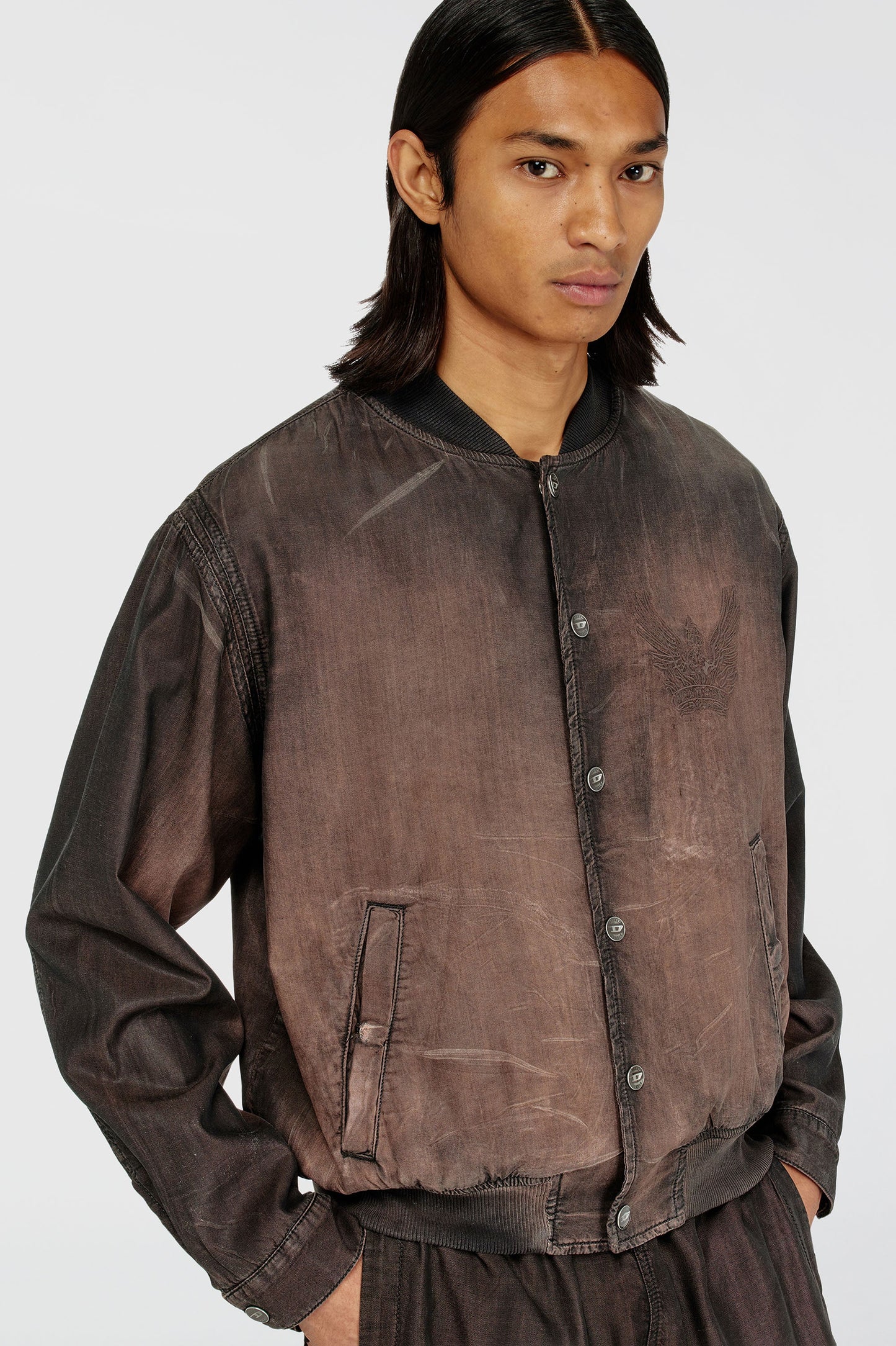 Bomber jacket in fluid coated denim