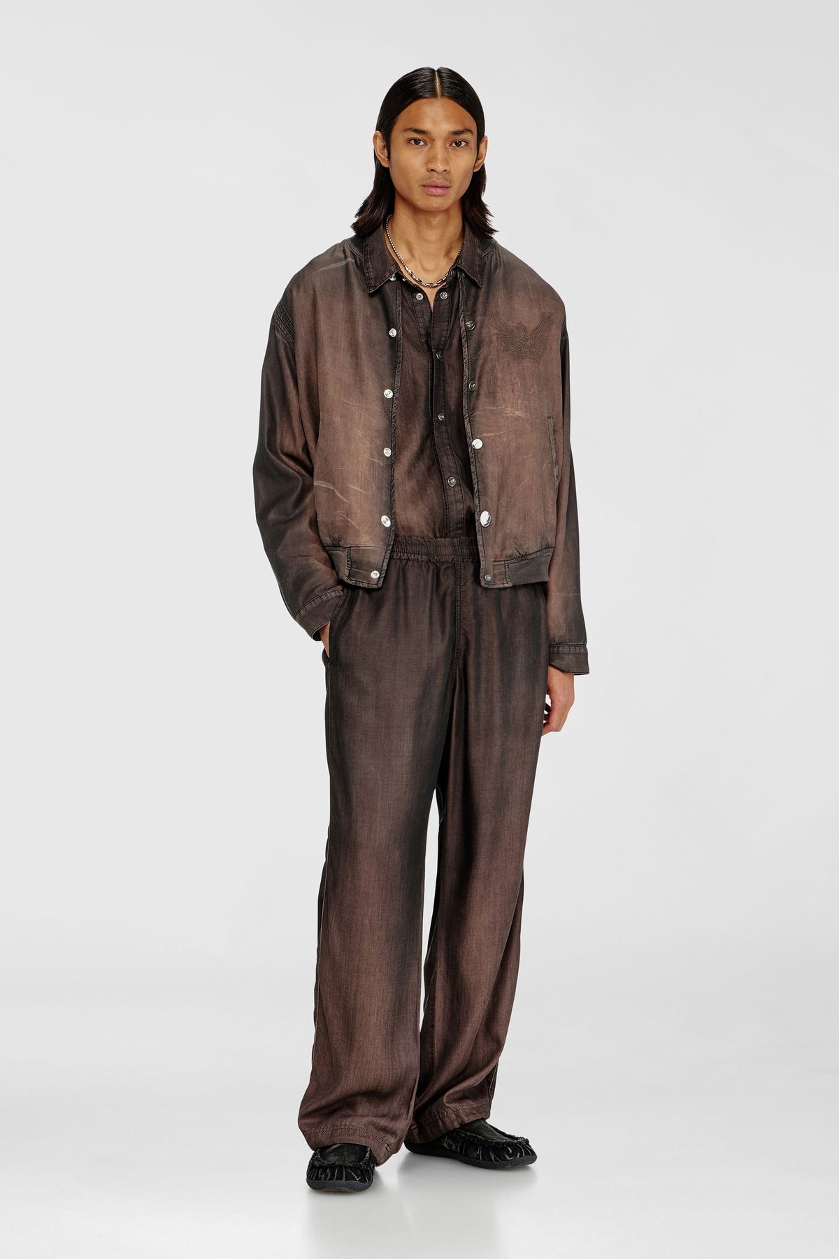 Bomber jacket in fluid coated denim