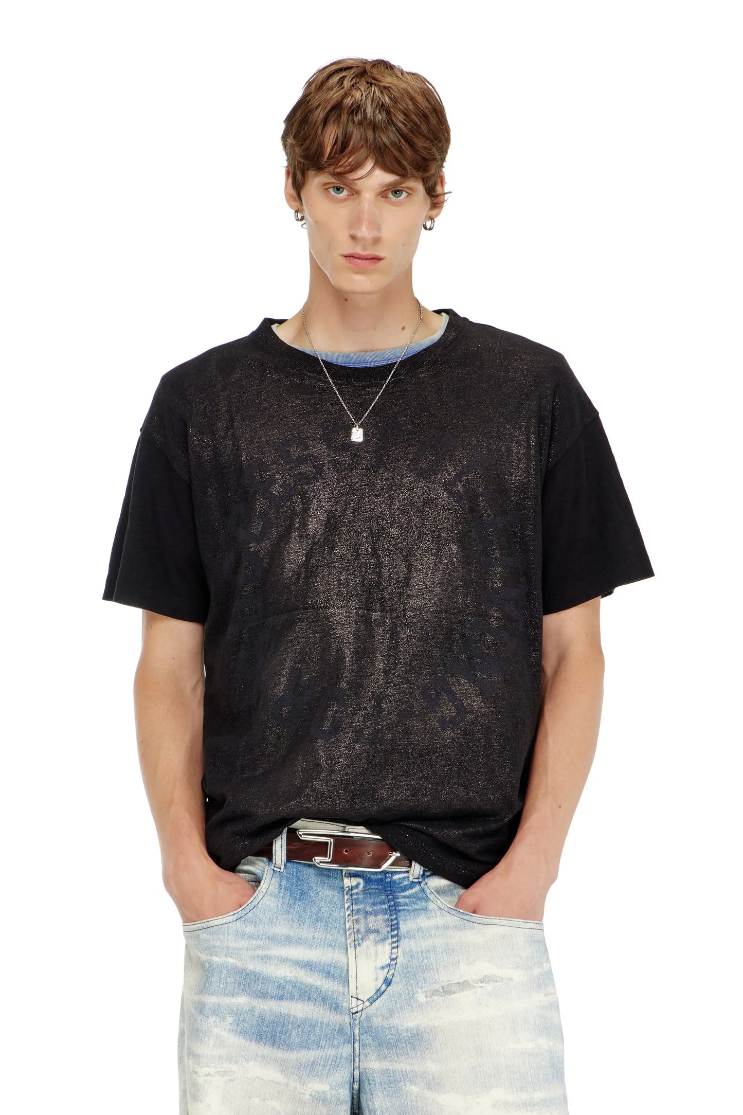 Cotton crew-neck T-shirt with foil print
