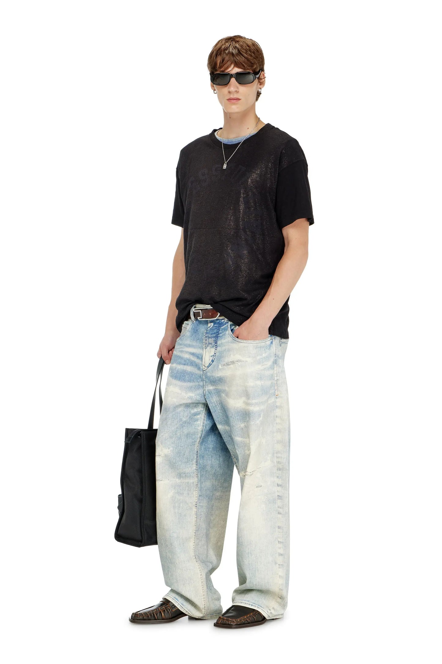 Cotton crew-neck T-shirt with foil print