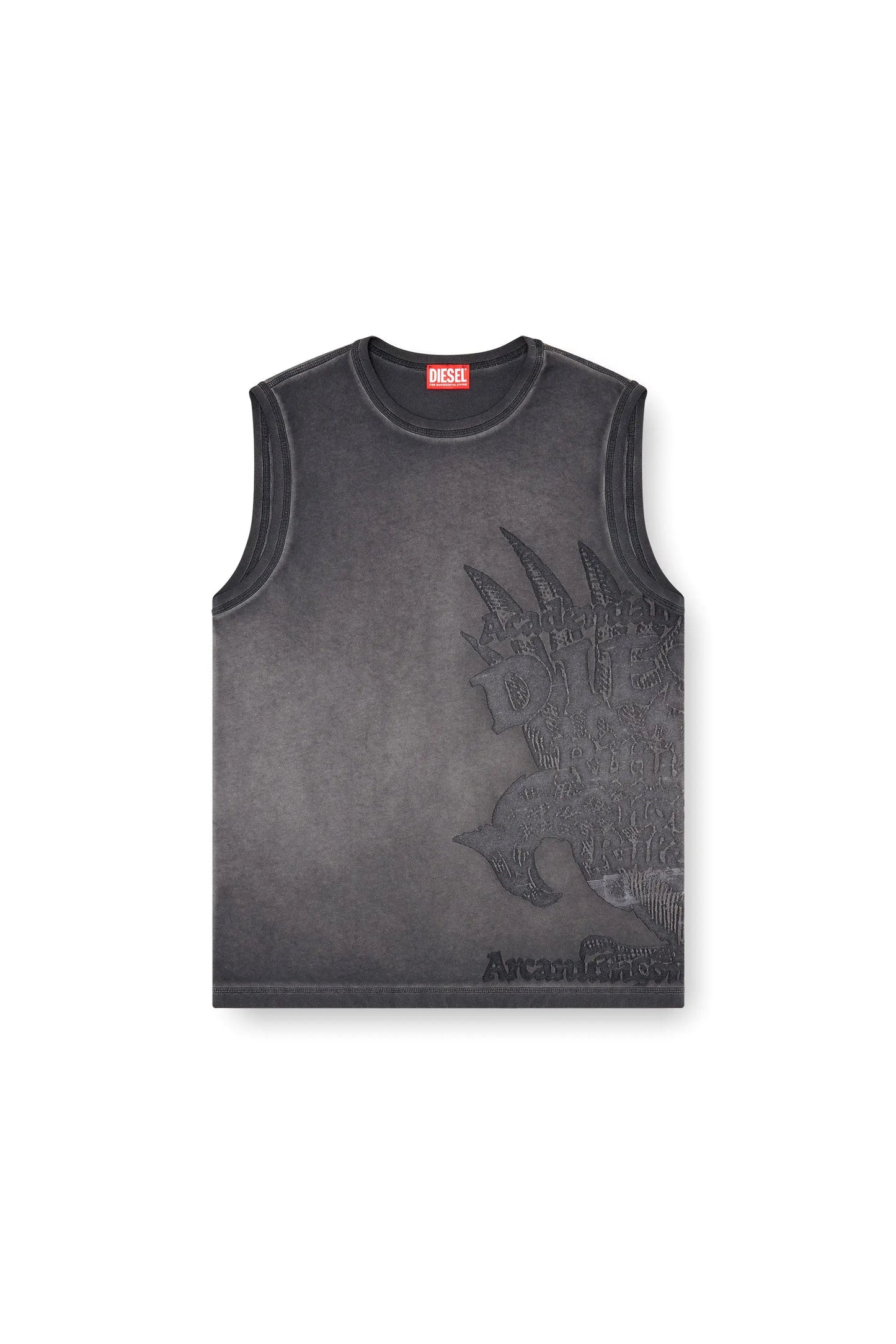 Sleeveless jersey top with embossed graphics