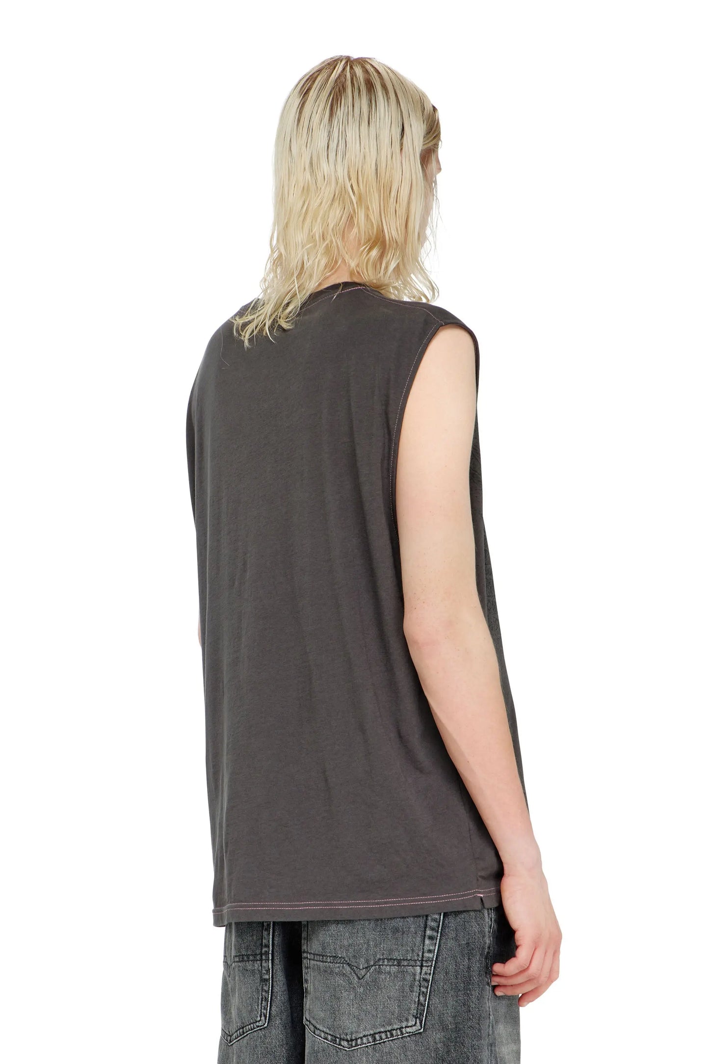 Sleeveless top in cotton with tonal graphic