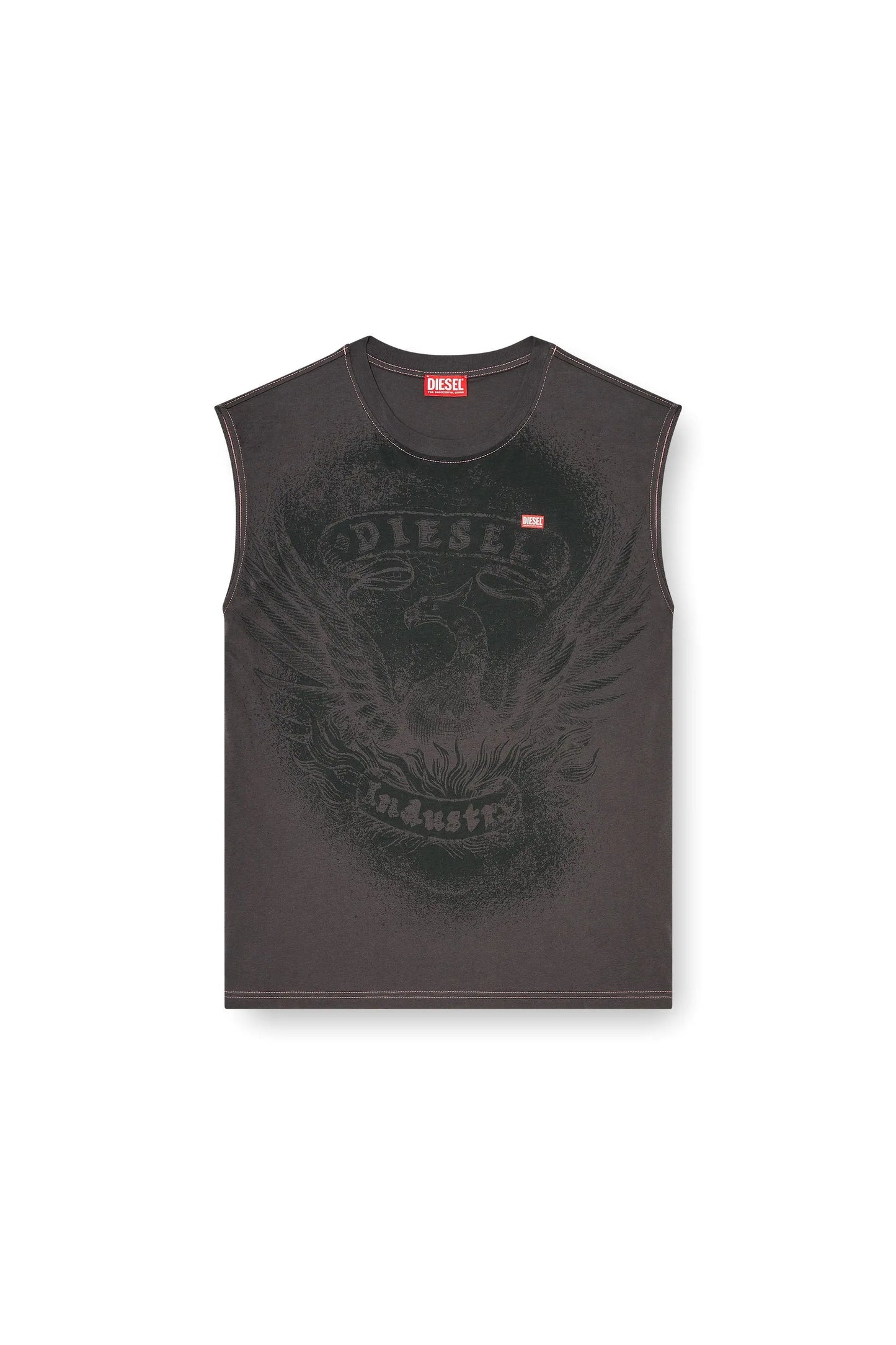 Sleeveless top in cotton with tonal graphic