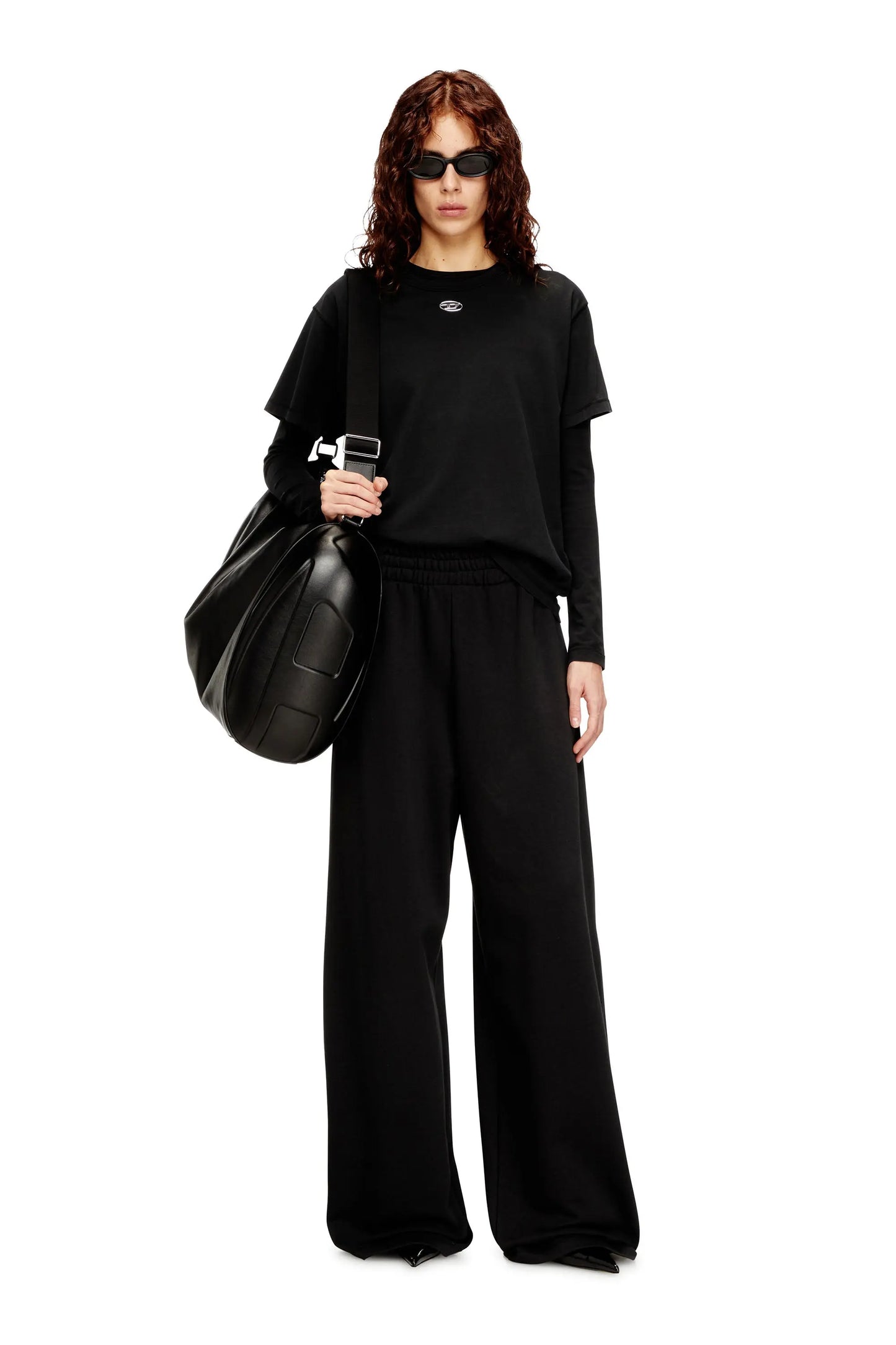 Loose track pants with elastic waistband