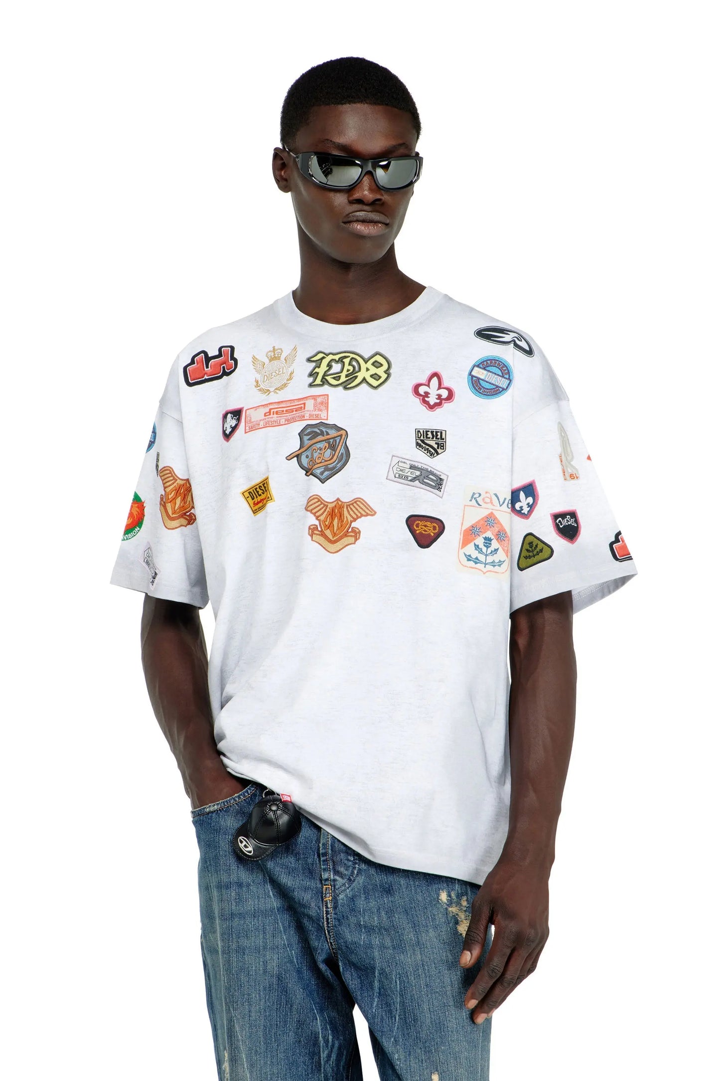 Cotton T-shirt with all-over patches print