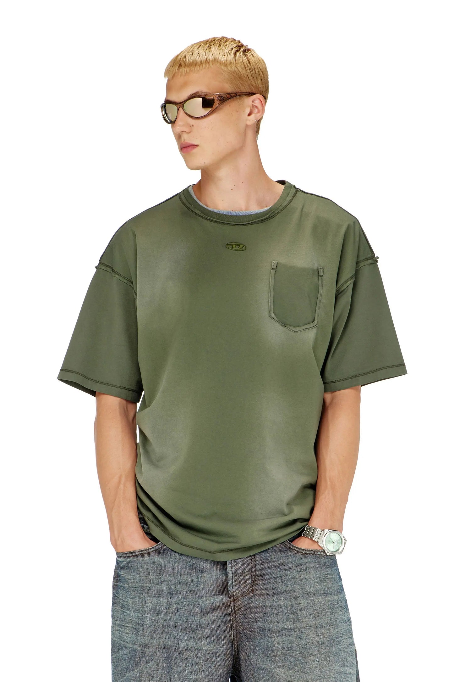 Faded T-shirt with ripped pocket detail