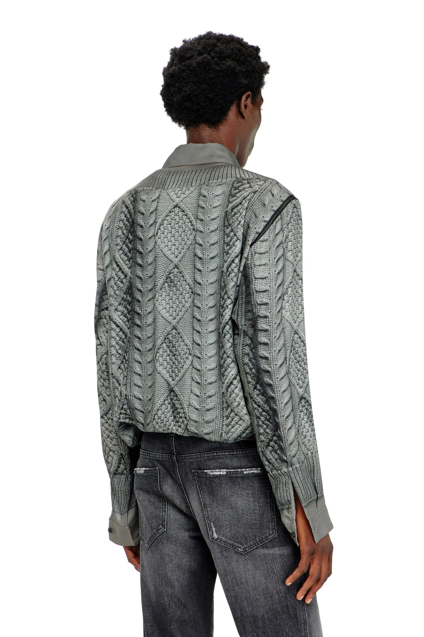 Long sleeve shirt with trompe l’oeil knit print