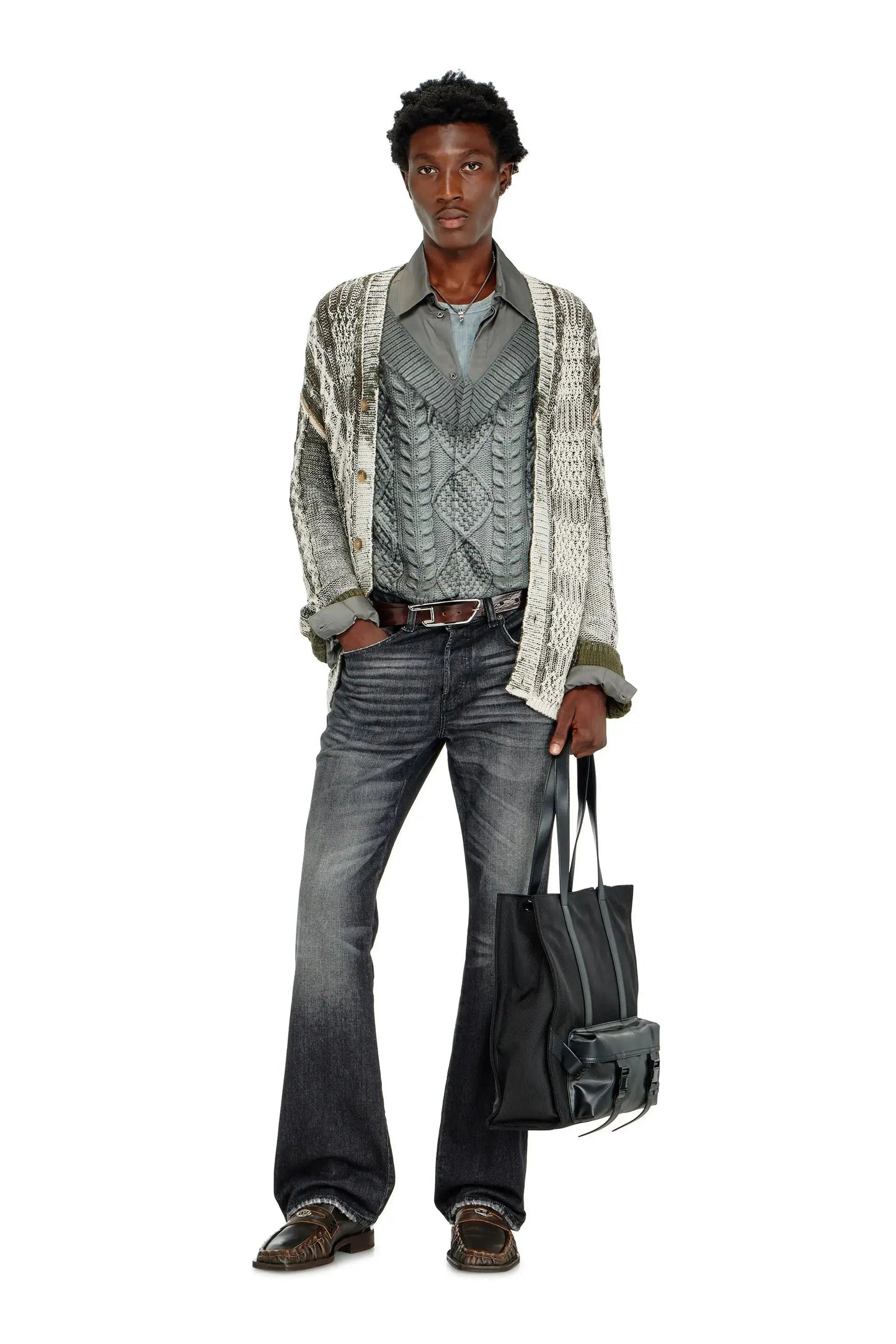 Long sleeve shirt with trompe l’oeil knit print