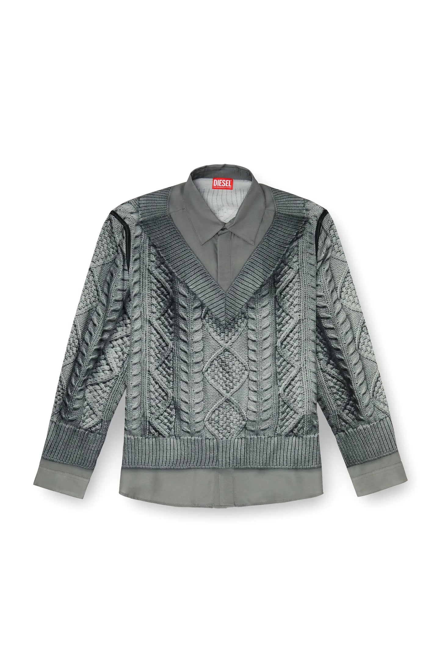 Long sleeve shirt with trompe l’oeil knit print