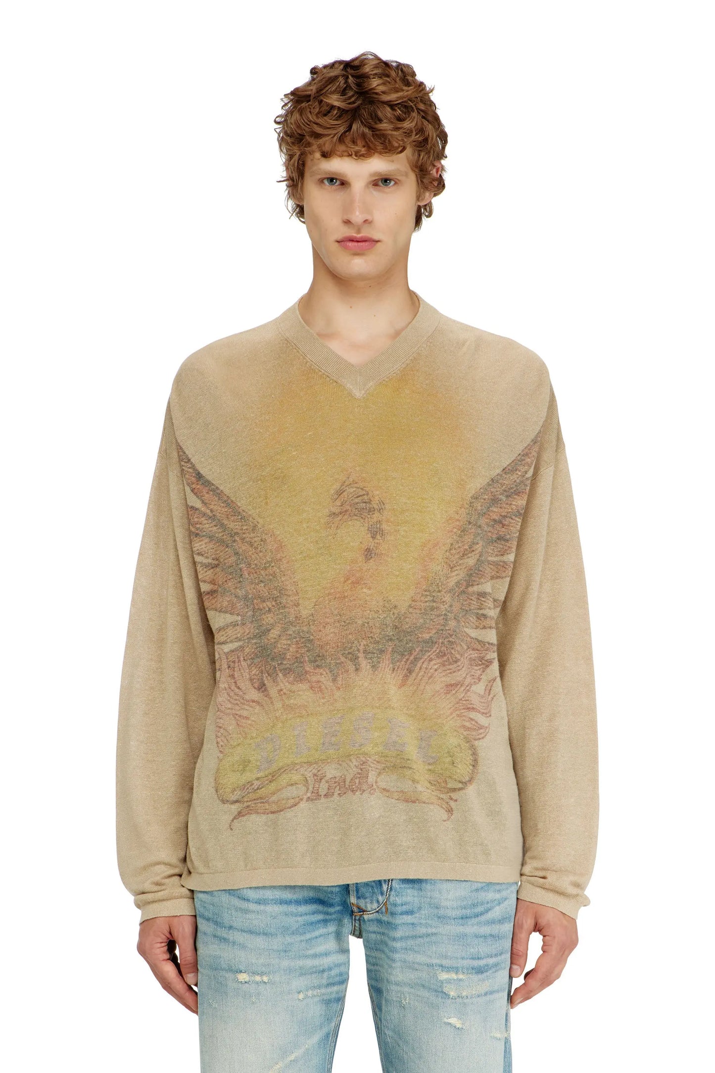 Linen jumper with faded Phoenix print