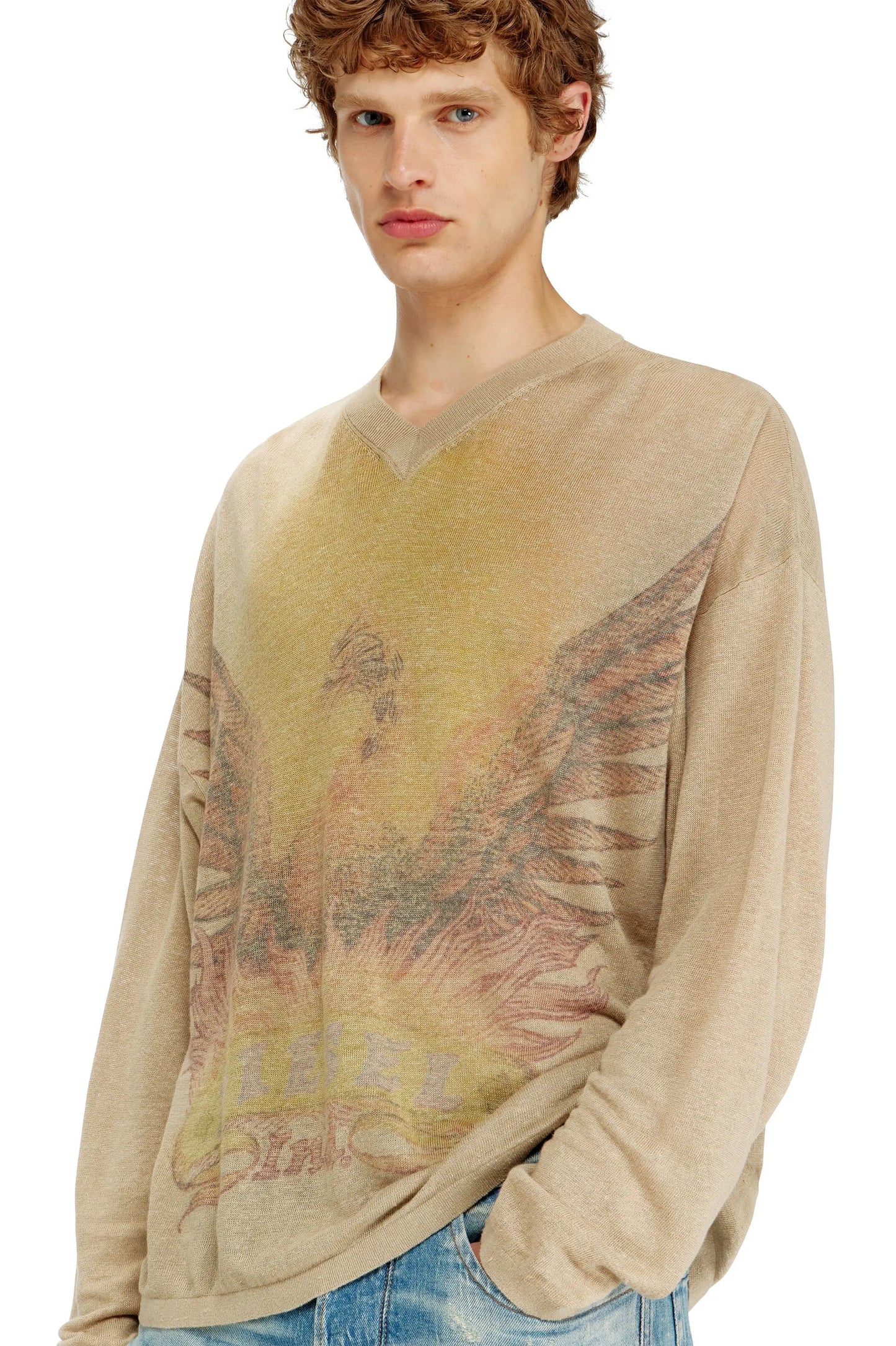 Linen jumper with faded Phoenix print
