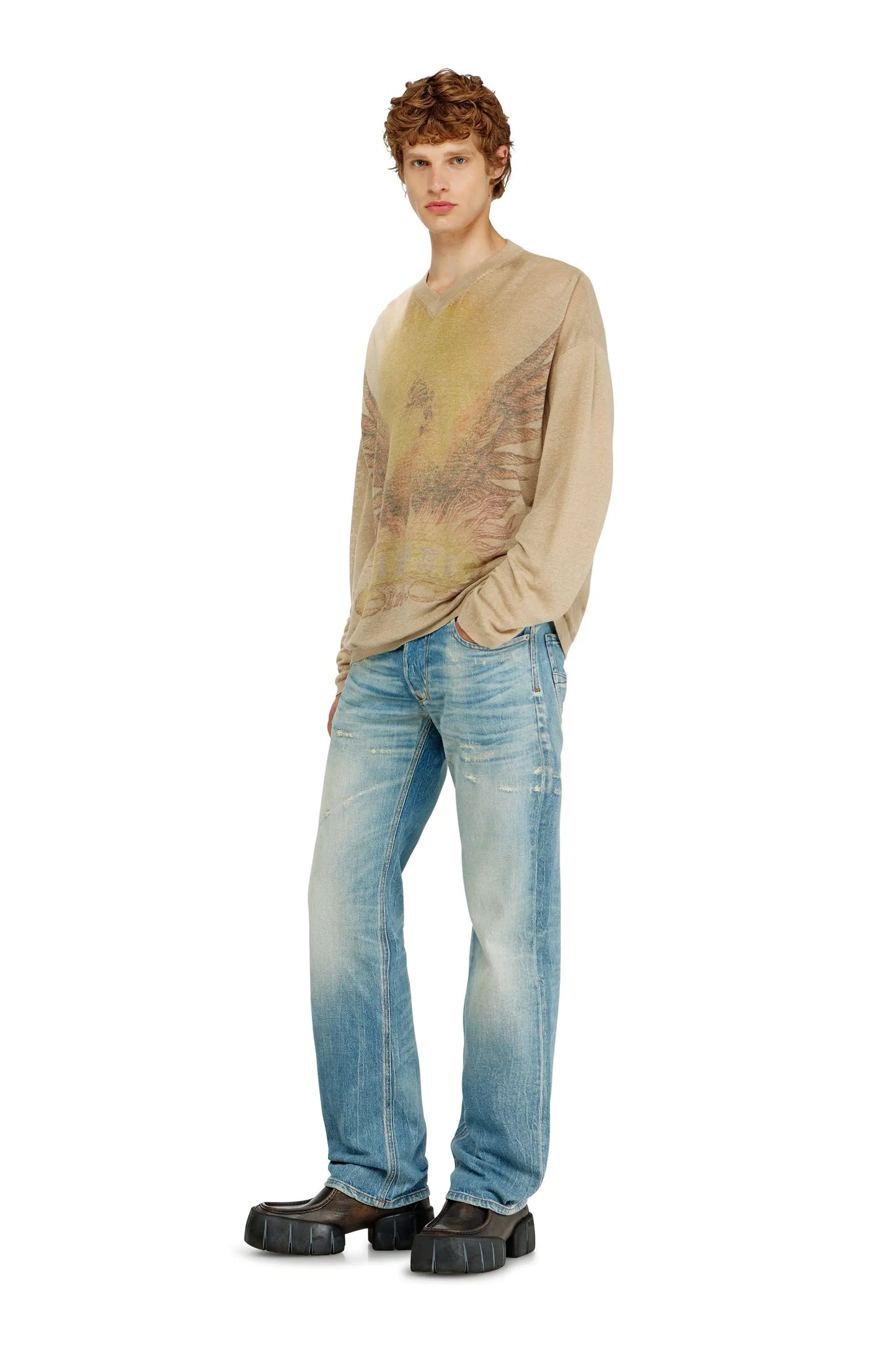 Linen jumper with faded Phoenix print