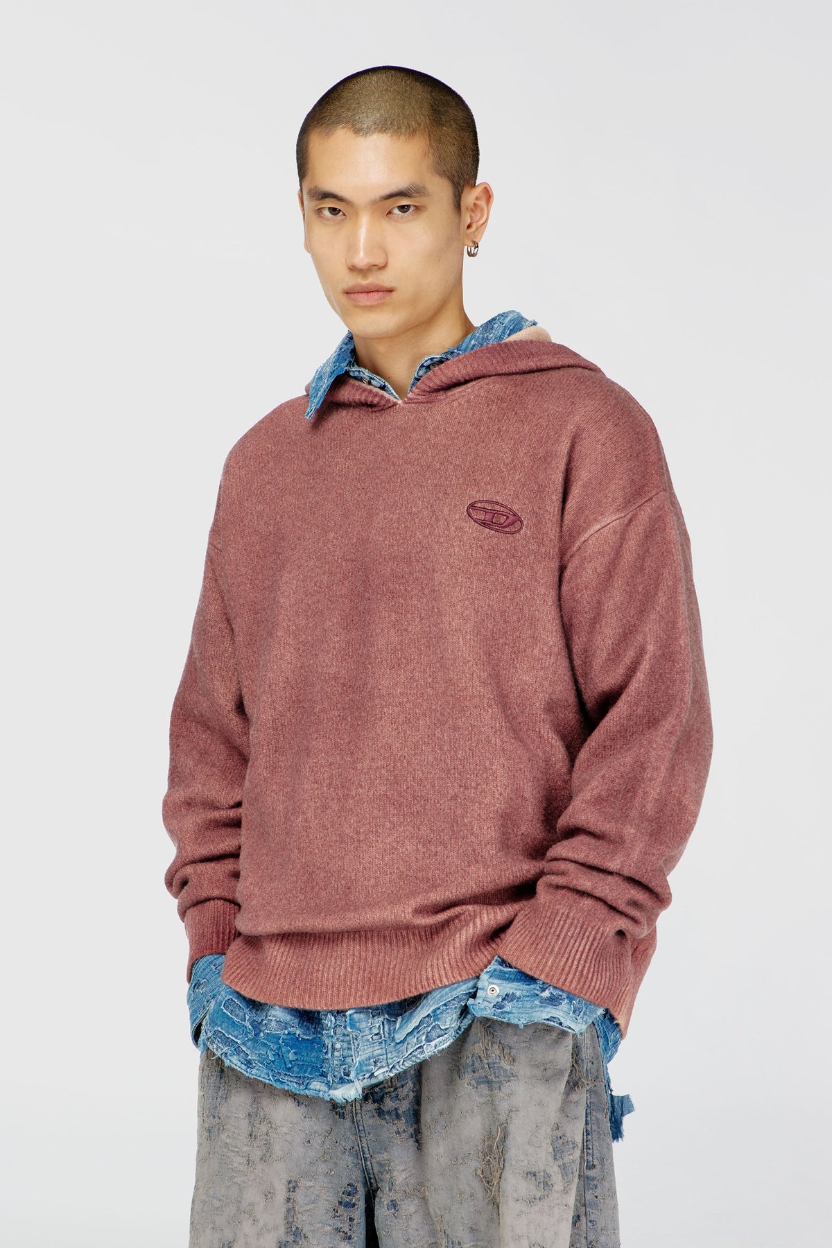 Double-dyed hoodie in wool-blend knit