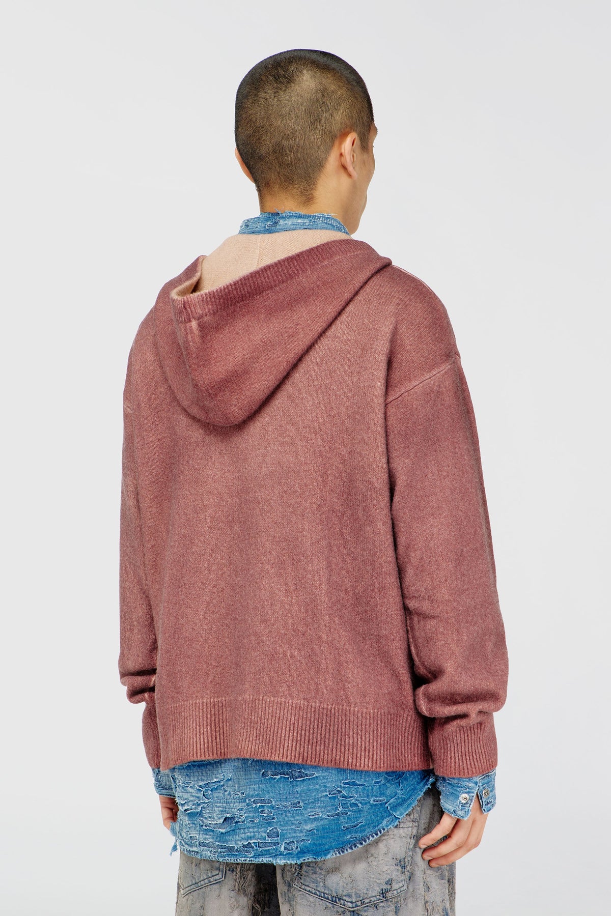 Double-dyed hoodie in wool-blend knit