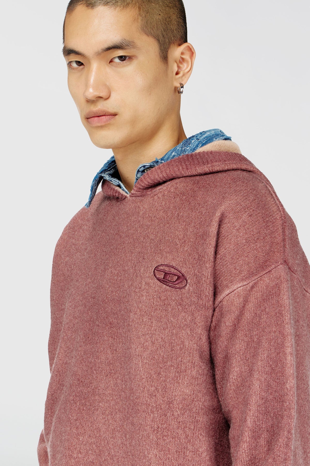 Double-dyed hoodie in wool-blend knit
