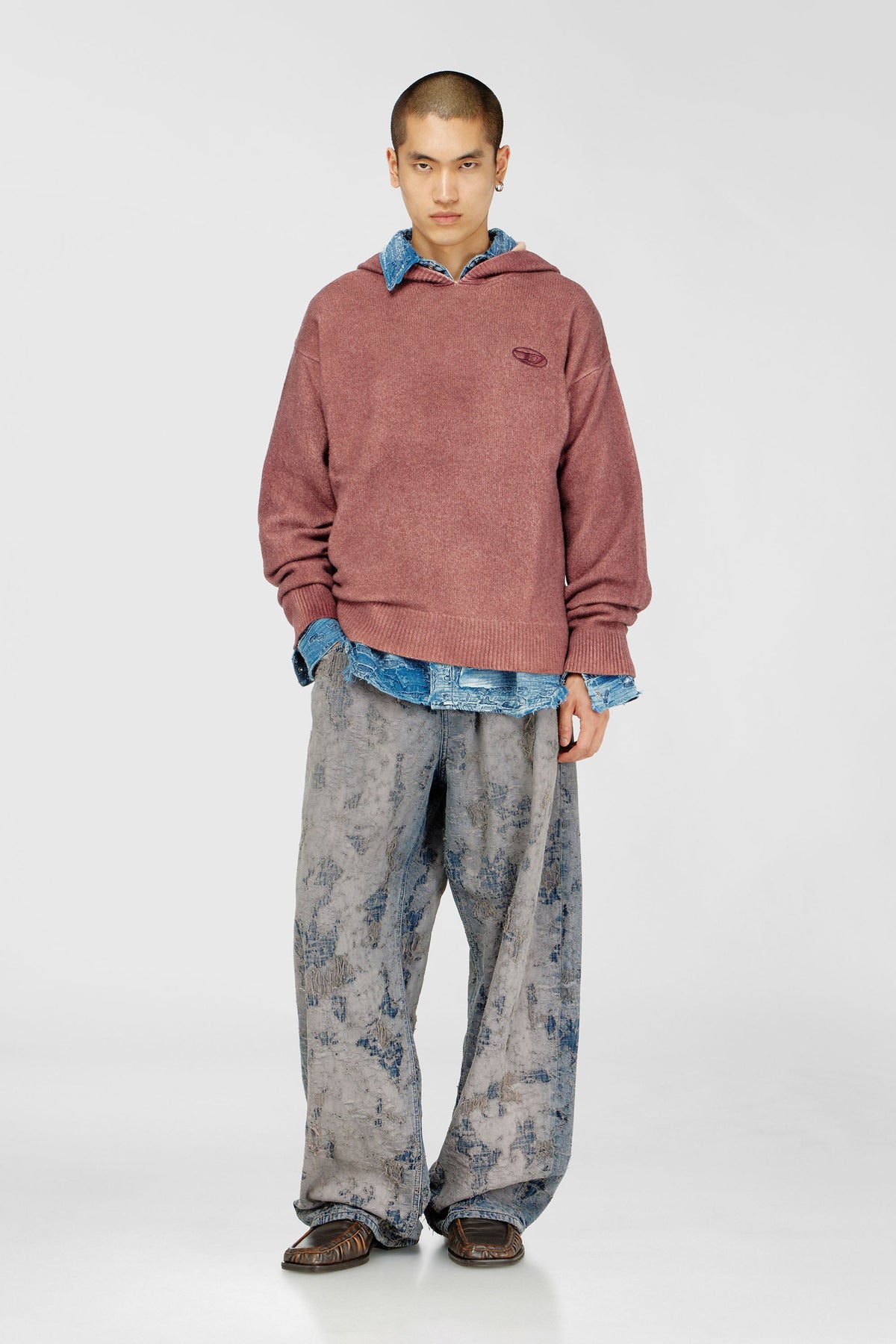 Double-dyed hoodie in wool-blend knit