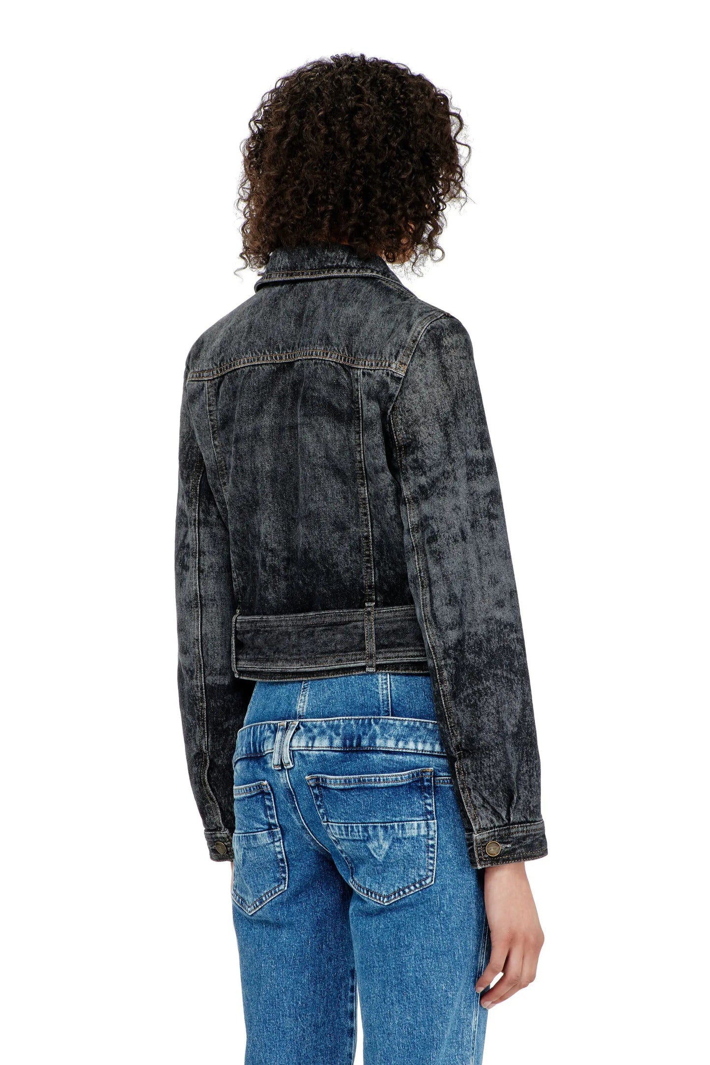 Cropped denim jacket with belt