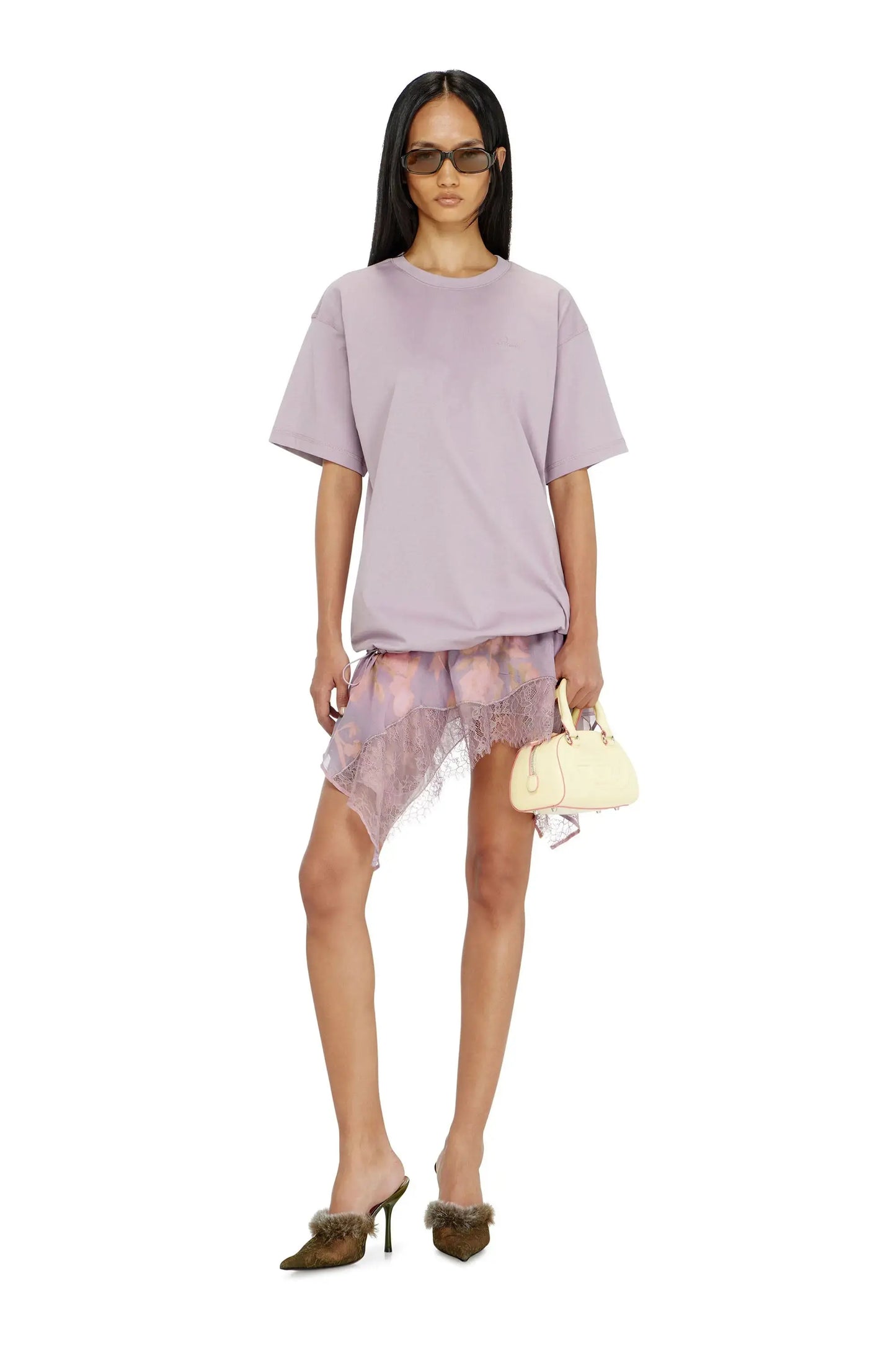 T-shirt dress with chiffon and lace skirt