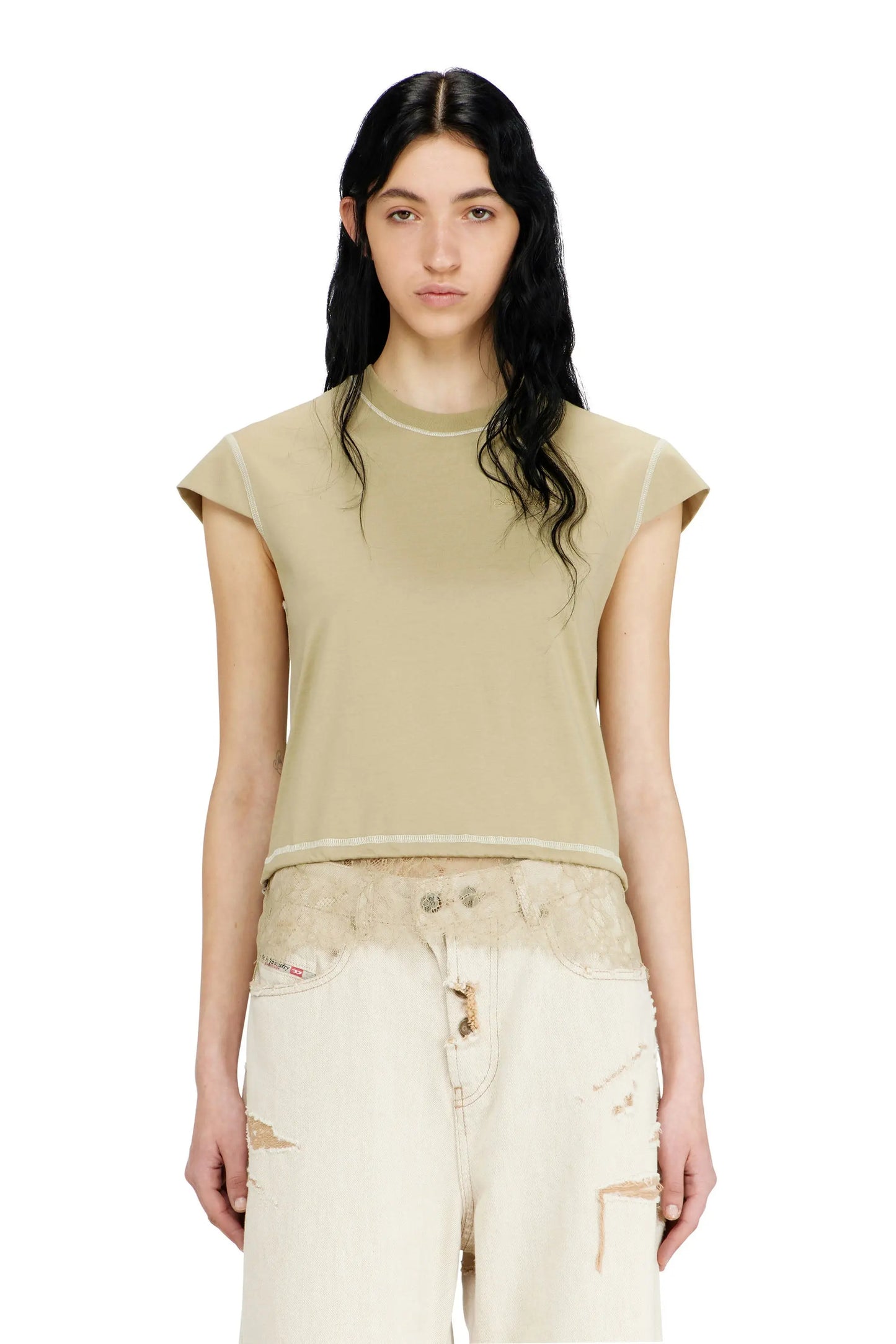 Jersey t-shirt with lace hem