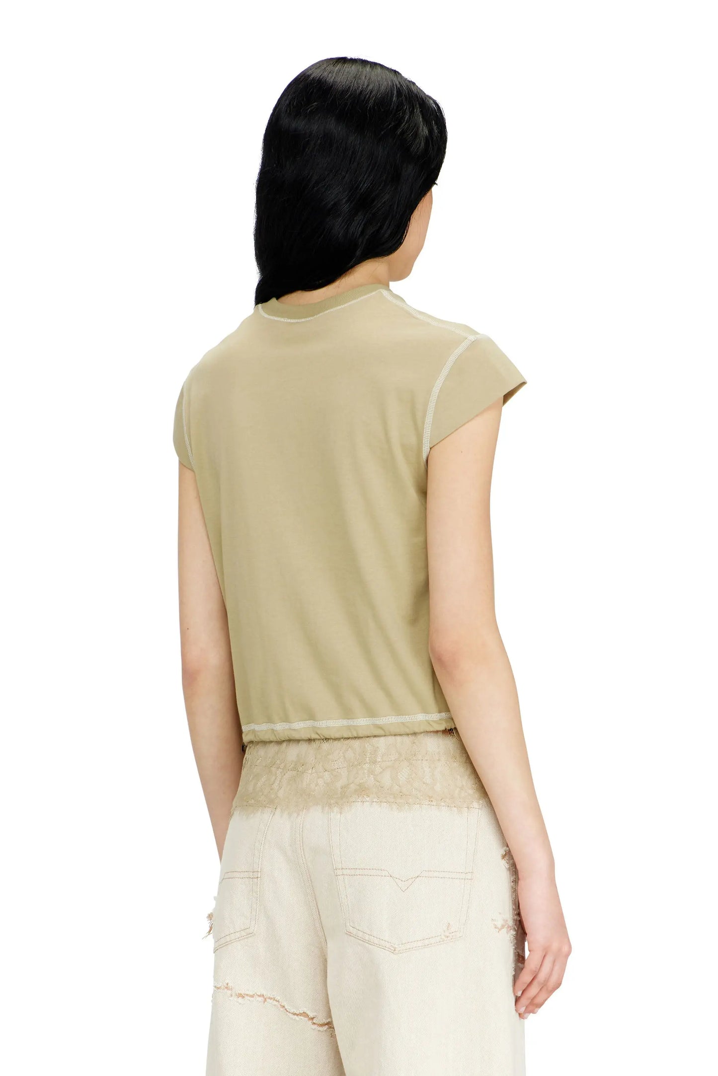 Jersey t-shirt with lace hem