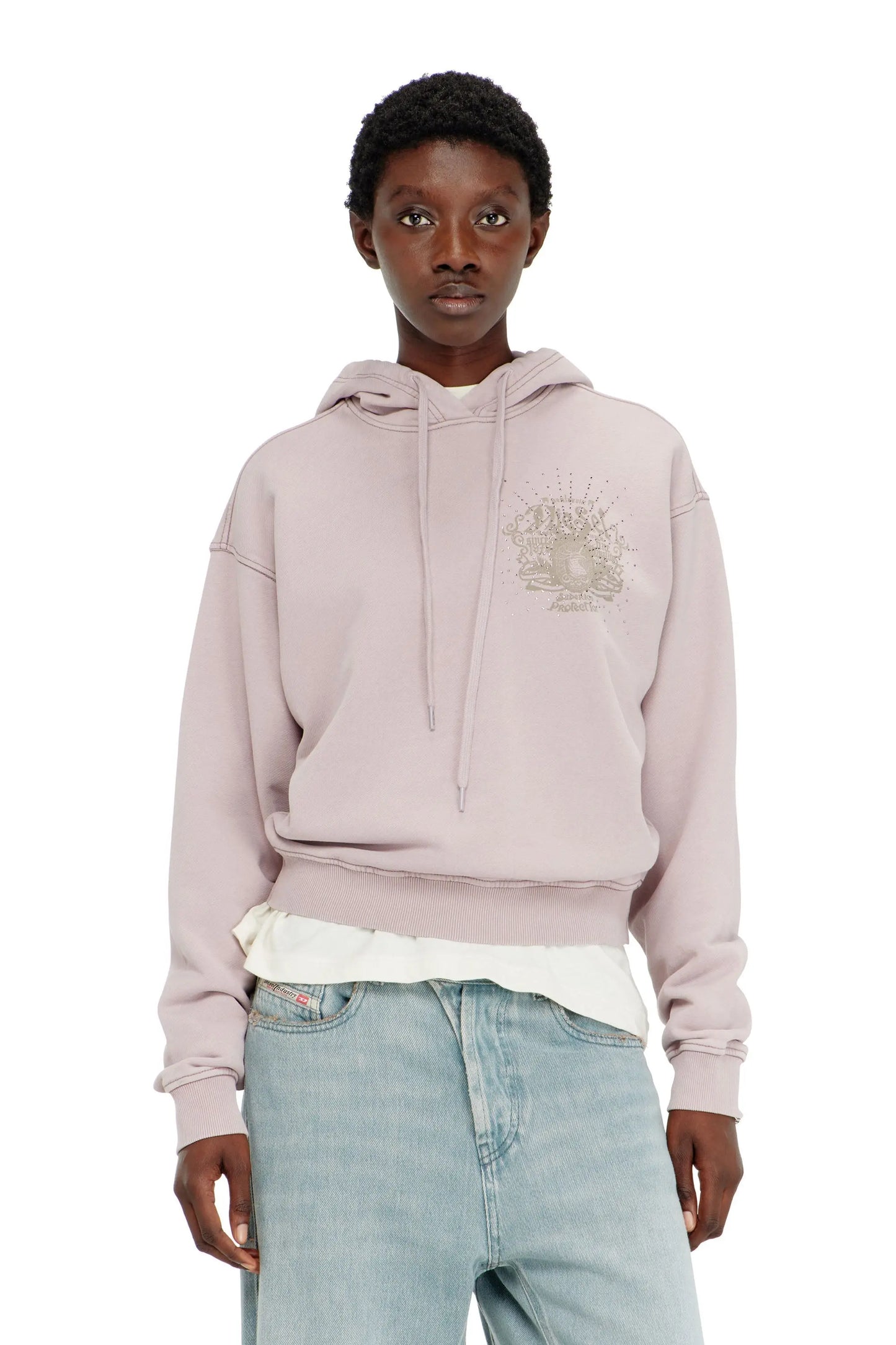 Hoodie with prints and rhinestone studs