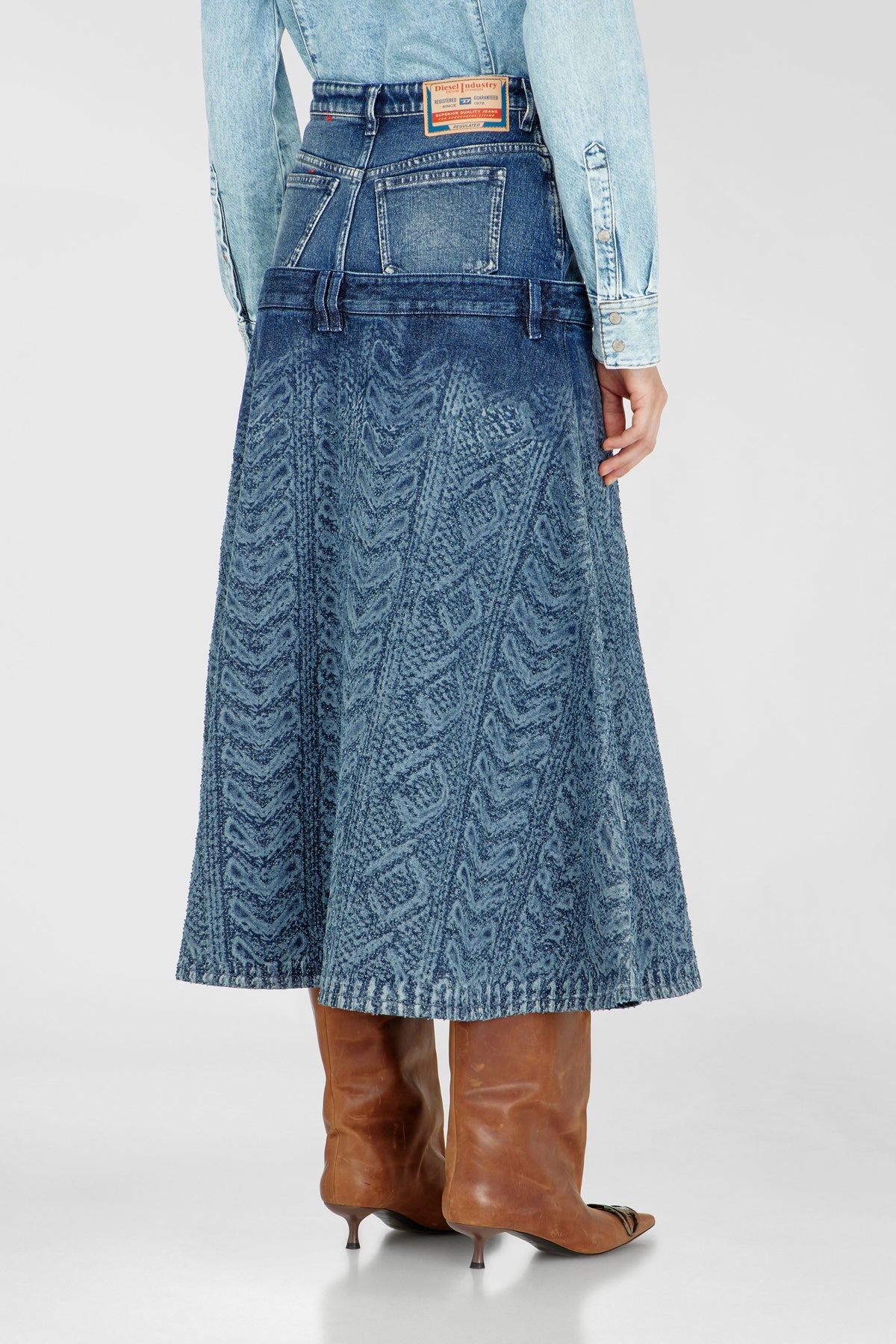 Midi skirt in cable-knit-effect denim