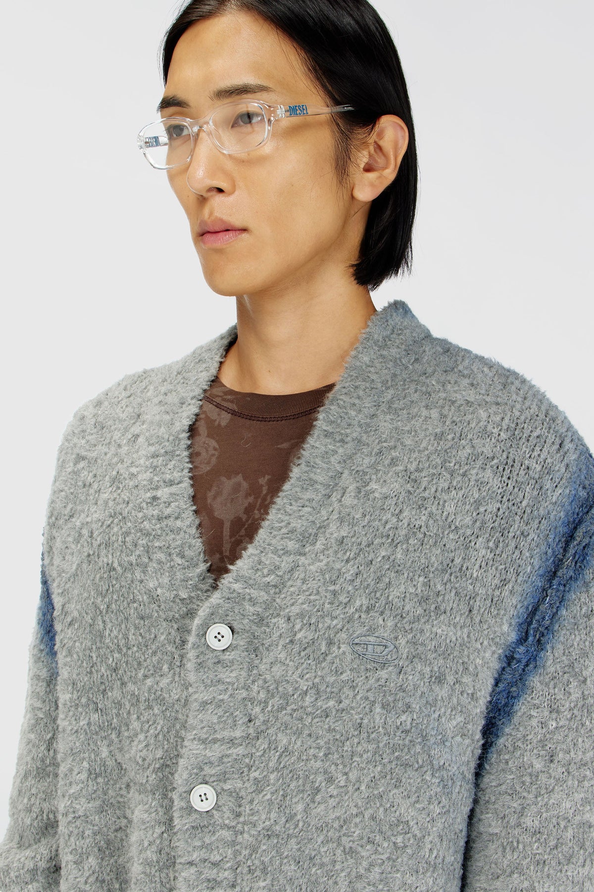 Alpaca-blend cardigan with spray-dyed seams