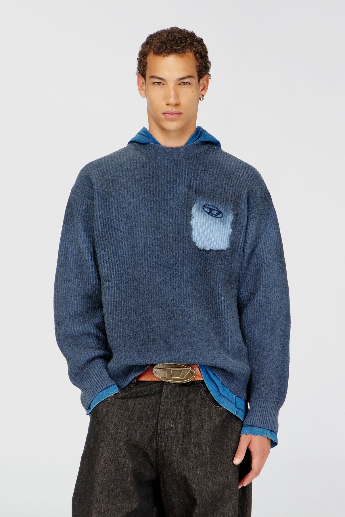 Wool-blend jumper with mock pocket