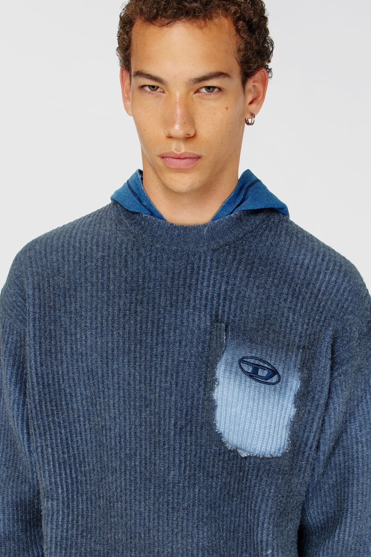 Wool-blend jumper with mock pocket
