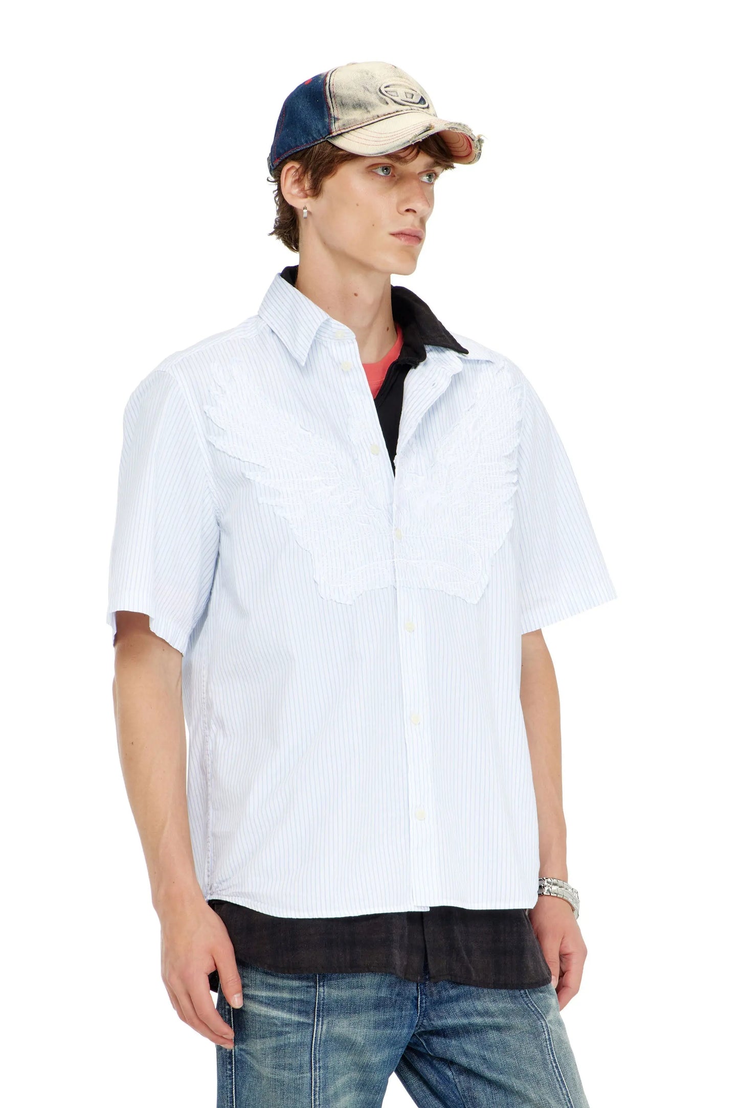 Striped poplin shirt with embroidered patch