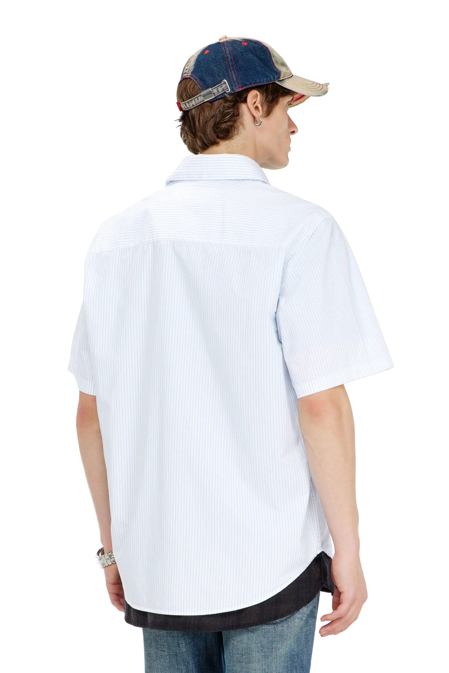Striped poplin shirt with embroidered patch