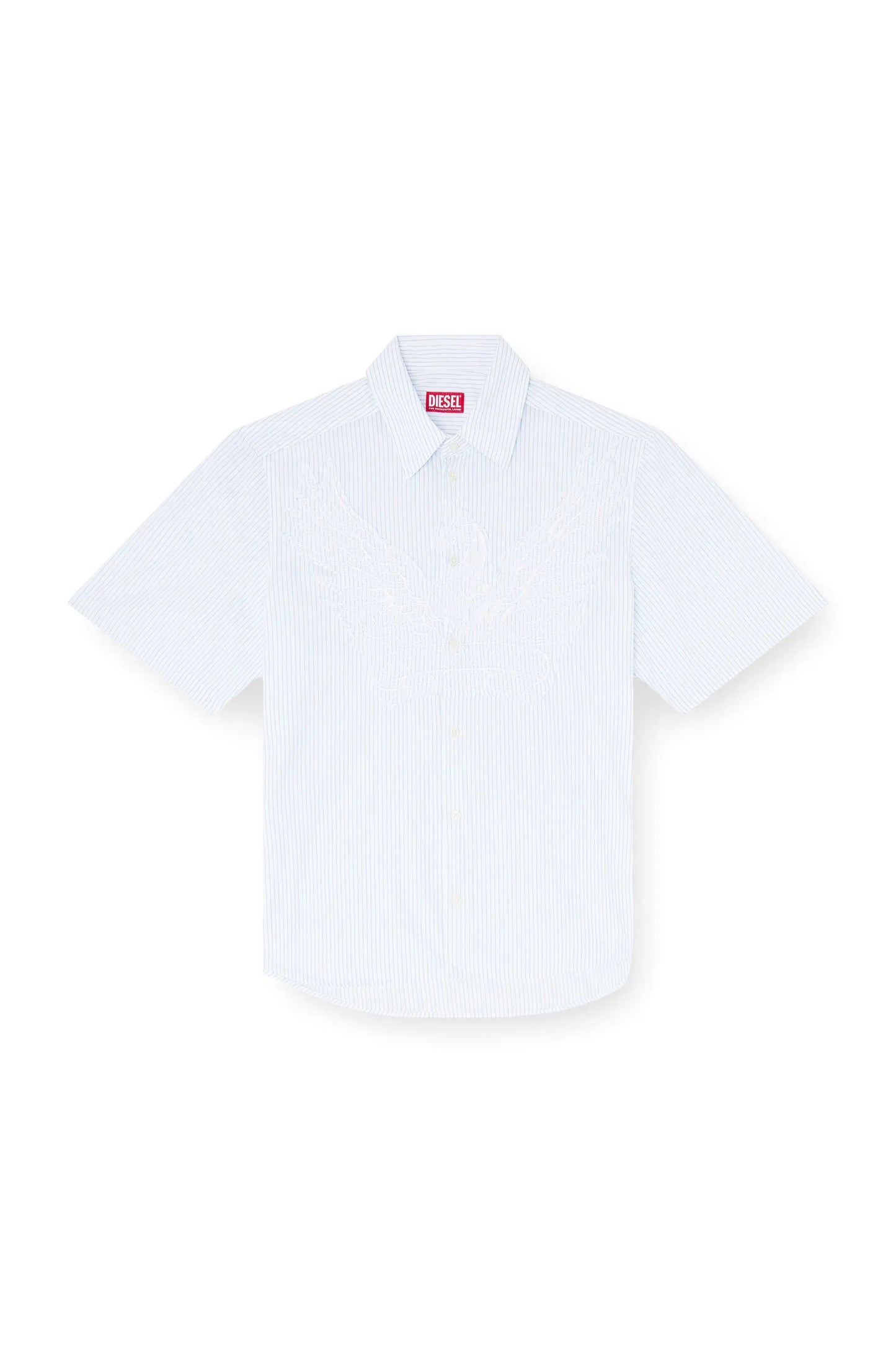 Striped poplin shirt with embroidered patch