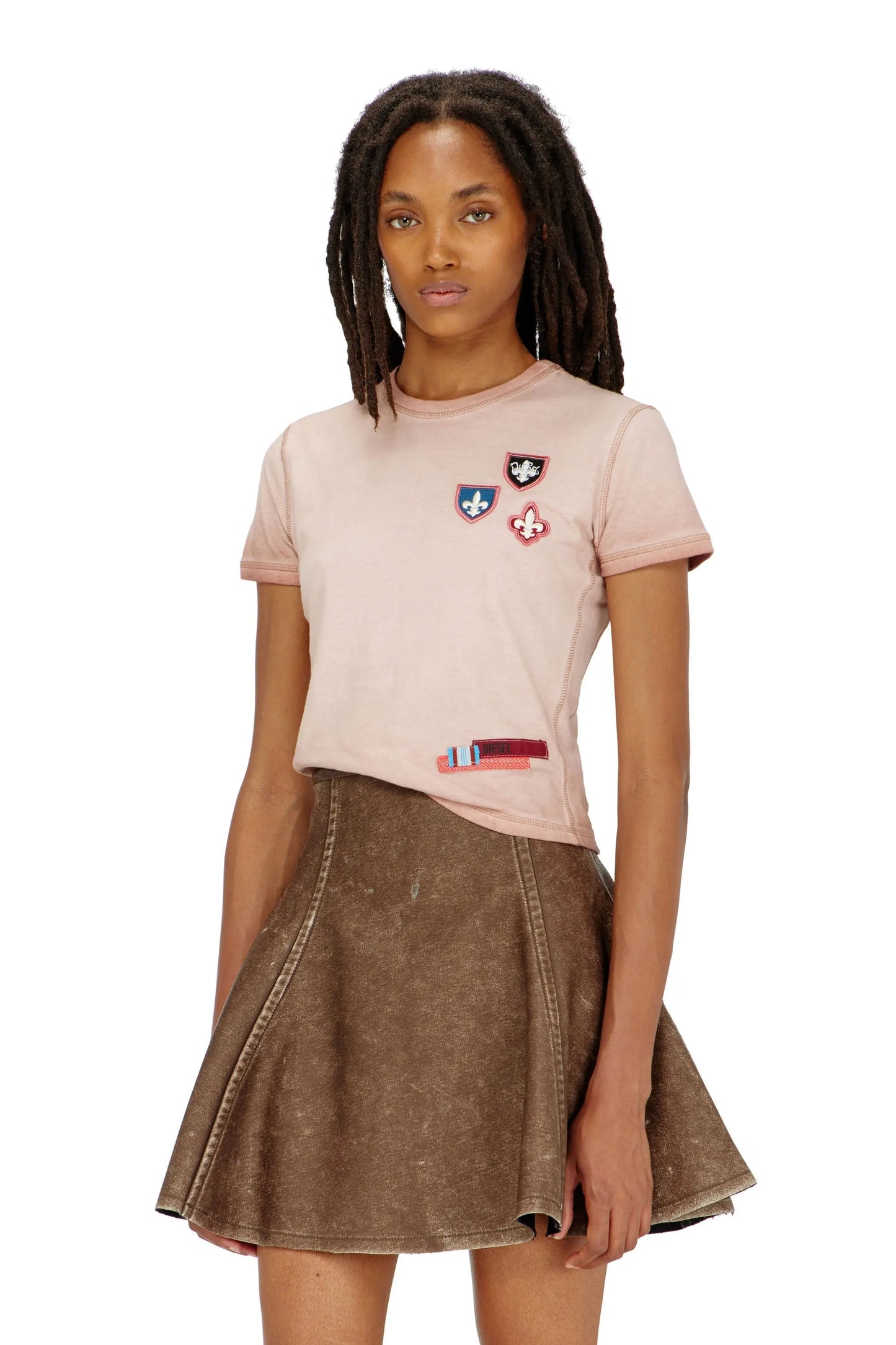 T-shirt with patches and microwaffle sides