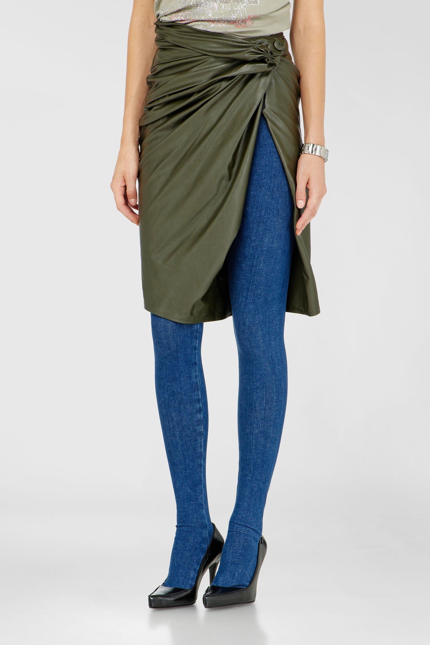 Draped pencil skirt with split