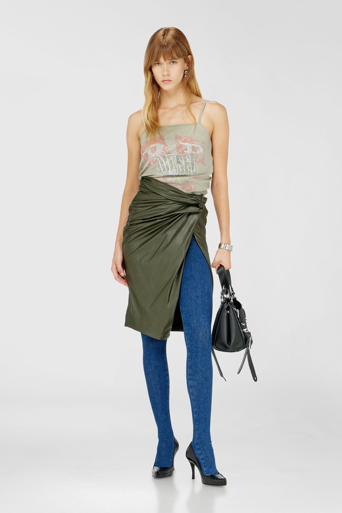 Draped pencil skirt with split