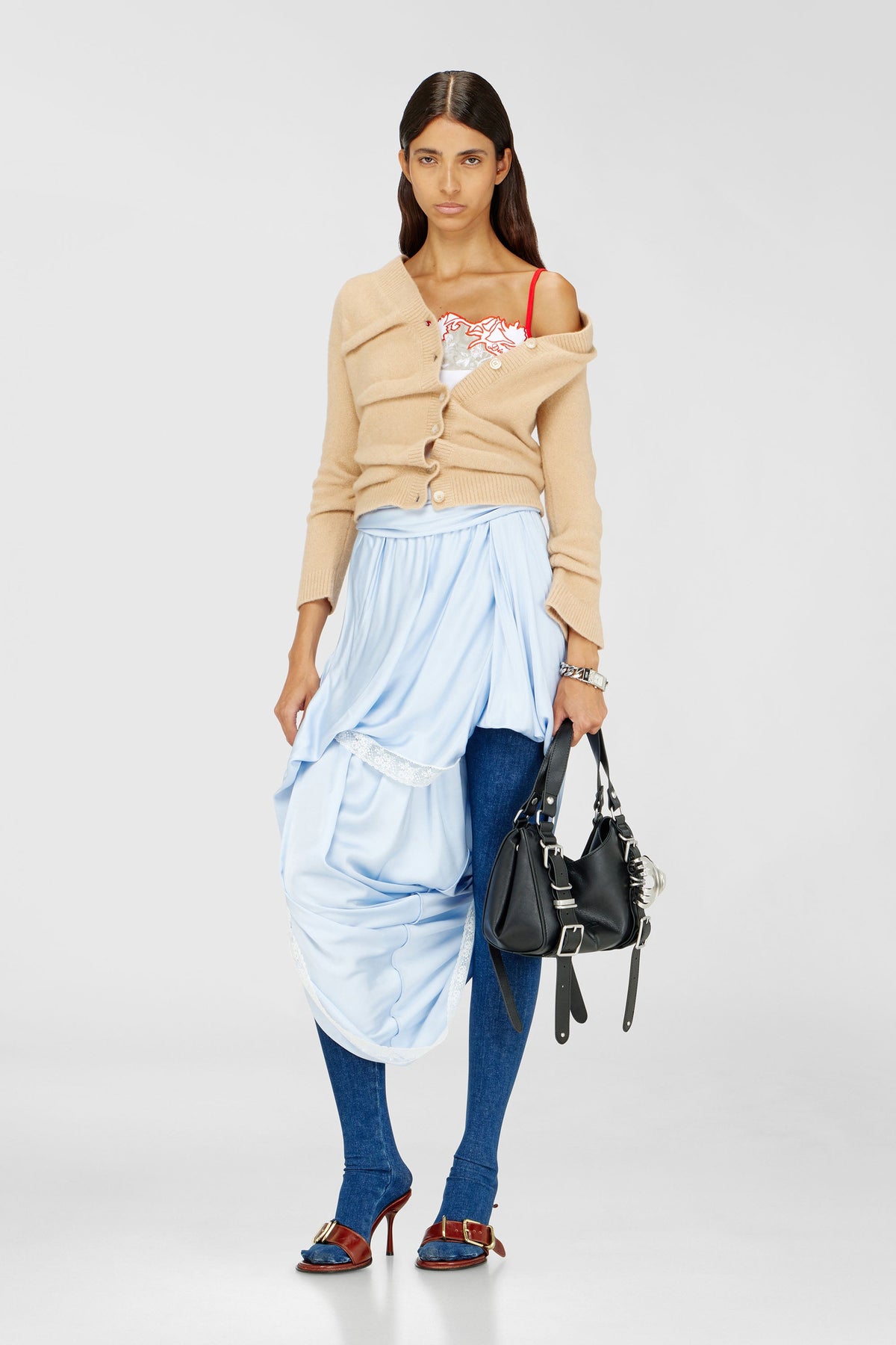 Cropped cardigan in wrinkled boiled knit